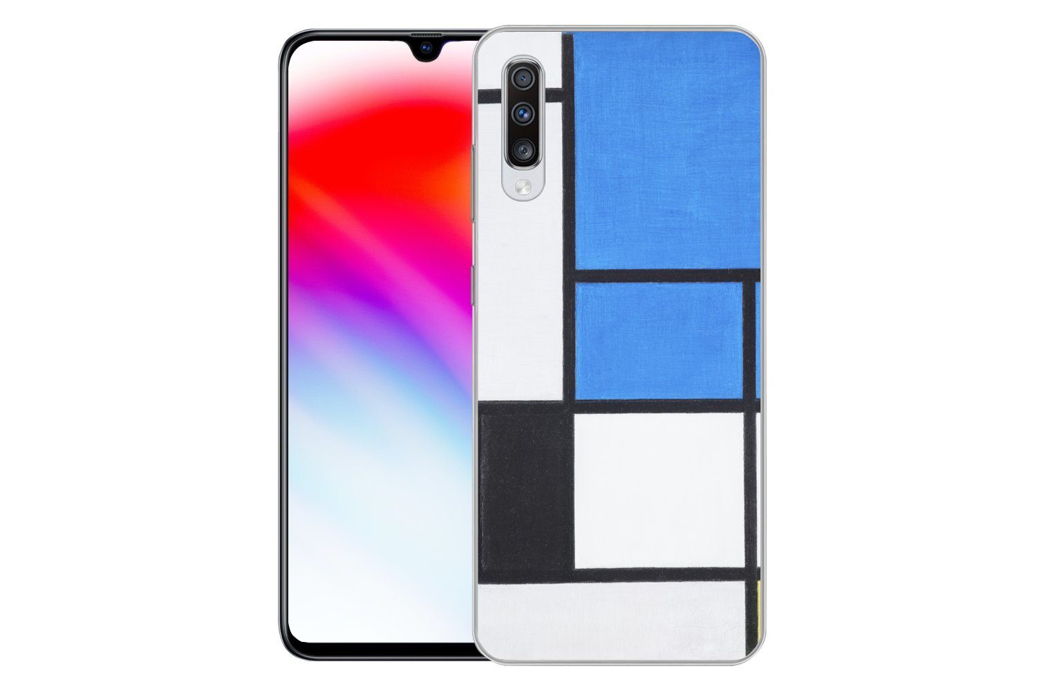 MuchoWow Handyhülle für Samsung Galaxy A70 Komposition mit Blau, Rot, Schwarz, Gelb und Gr, Phone Case, Silikon, Schutzhülle Dünn