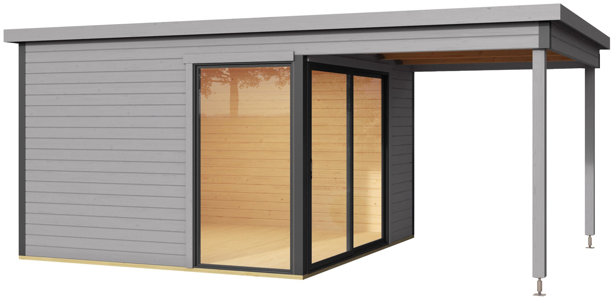 LASITA MAJA Gartenhaus DOMEO 2 LICHTGRAU/ANTHRAZIT, BxT: 524x319,6 cm, (Set), mit Dachverlängerung, Fundamentmass 2044+2956 x 3000, Lichtgrau
