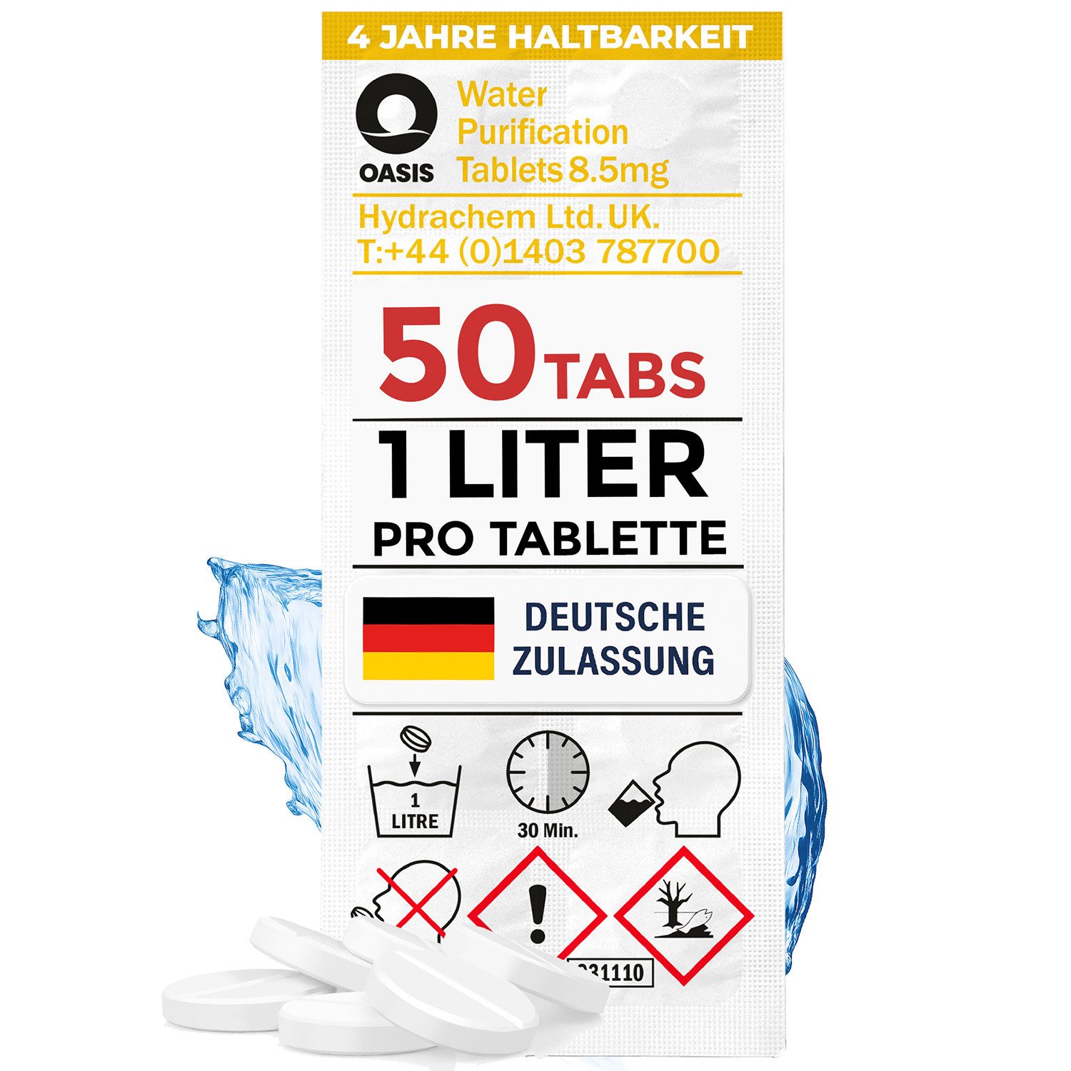 Wicked Chili Chlortabletten 50 Wasserreinigungstabletten - 1 Liter Trinkwasser, 1 Liter Trinkwasser pro Tablette - Water Purification Tablette