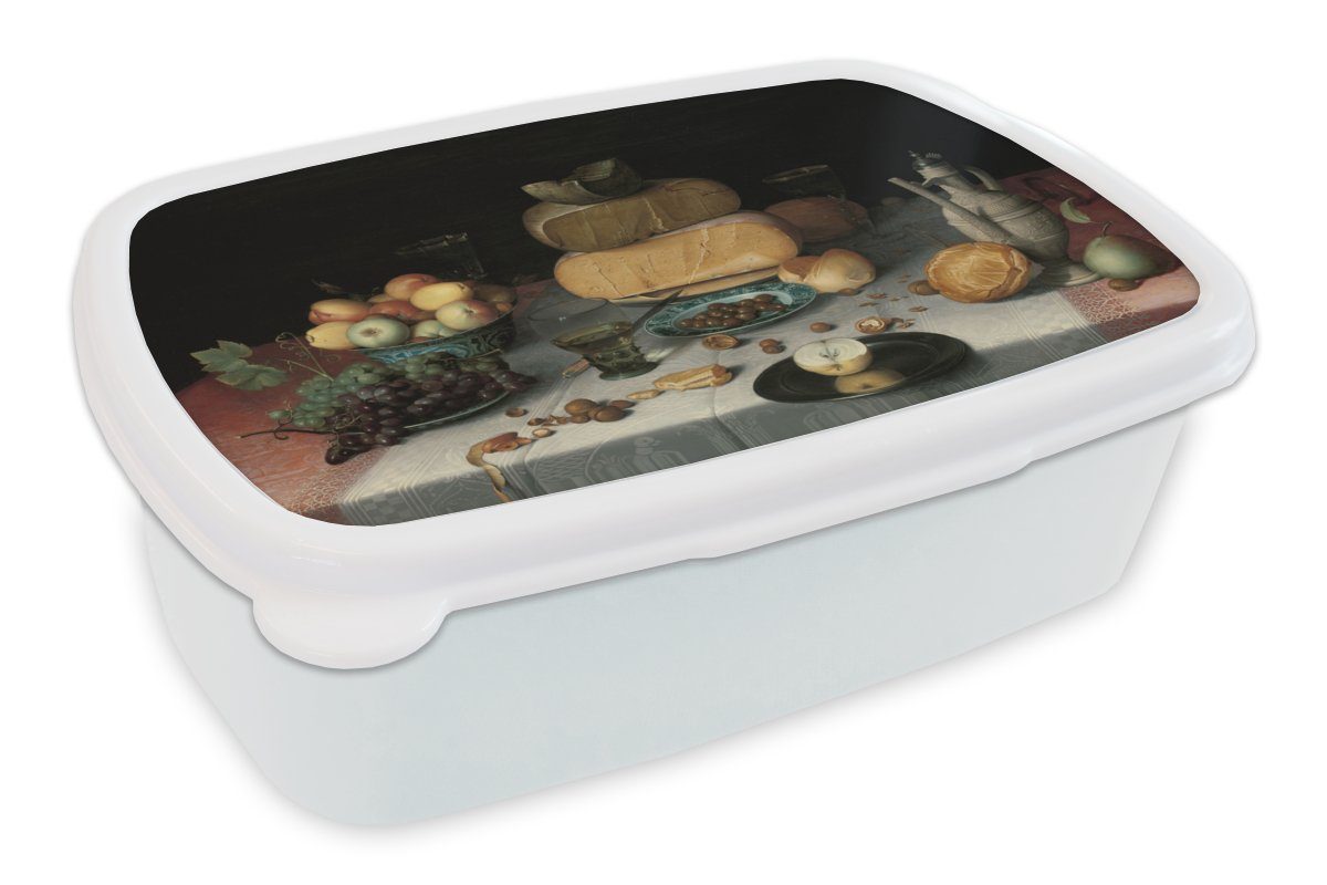 MuchoWow Lunchbox Stilleben mit Käse - Kunstwerk - Alte Meister, Kunststoff, (2-tlg), Brotbox für Kinder und Erwachsene, Brotdose, für Jungs und Mädchen weiß