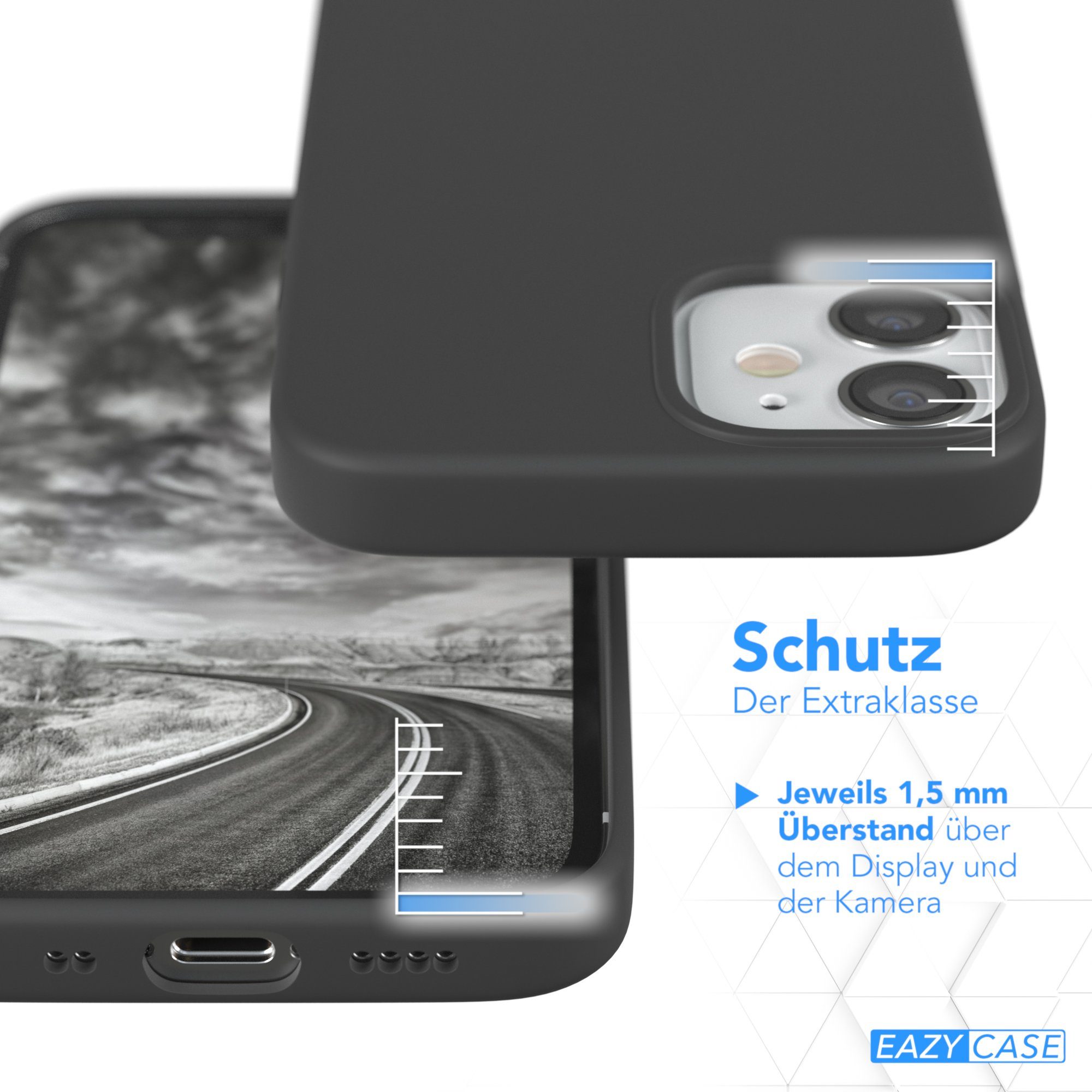 EAZY CASE Handyhülle Premium Silikon Case für Apple iPhone 12 Mini 5,4 Zoll, Schutzhülle mit Kameraschutz Back Cover Hülle Slimcover Anthrazit Grau