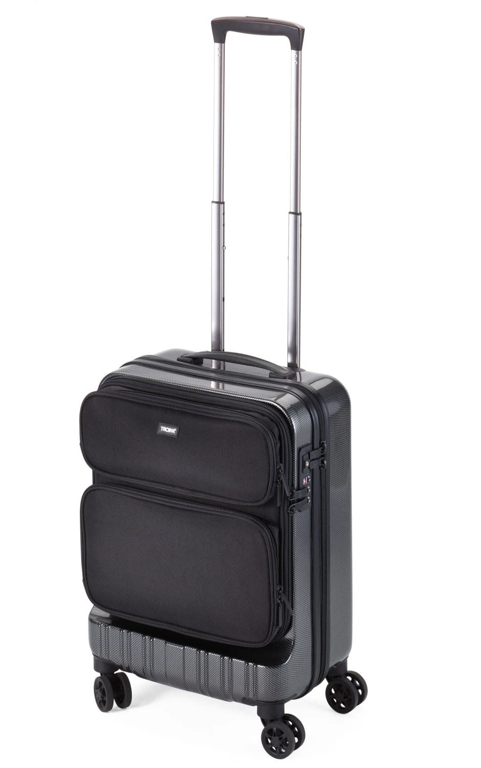 TROIKA Koffer Business Trolley Handgepäck mit Laptopfach, Rollkoffer mit TSA Schloss, 4 Rollen, Hartschalen-Trolley aus Polycarbonat mit weicher Fronttasche