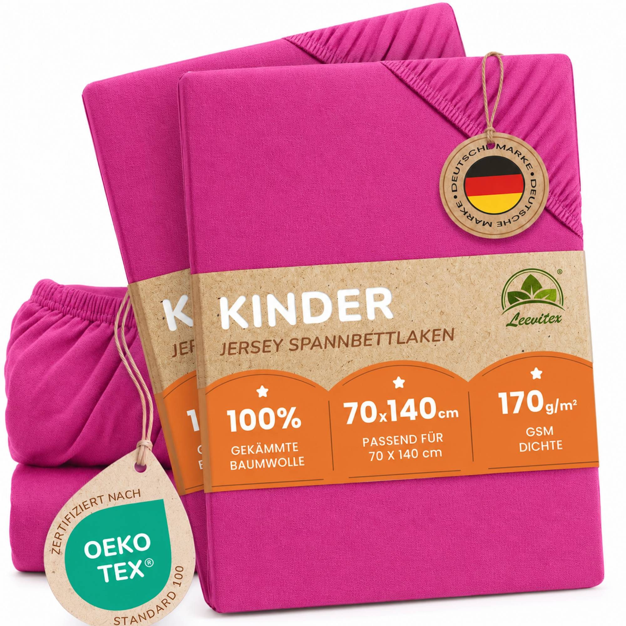 leevitex® Spannbettlaken für Kinderbetten, 2er-Set, 70 x 140 cm, Steghöhe 15 cm, Jersey, Gummizug: rundum, (2 Stück), verschiedene Farben, OEKO-TEX® STANDARD 100 zertifiziert
