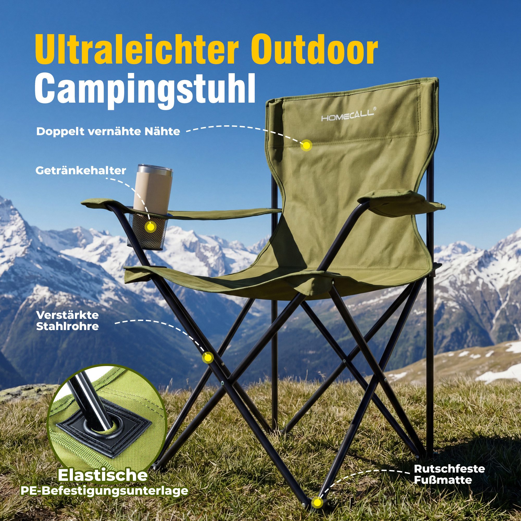 HOMECALL Campingstuhl Campingtisch mit Stühlen Klappstuhl Camping Faltstuhl Picknicktische (Set), Faltstuhl Campingstuhl mit Tisch Klapptisch mit Stühlen