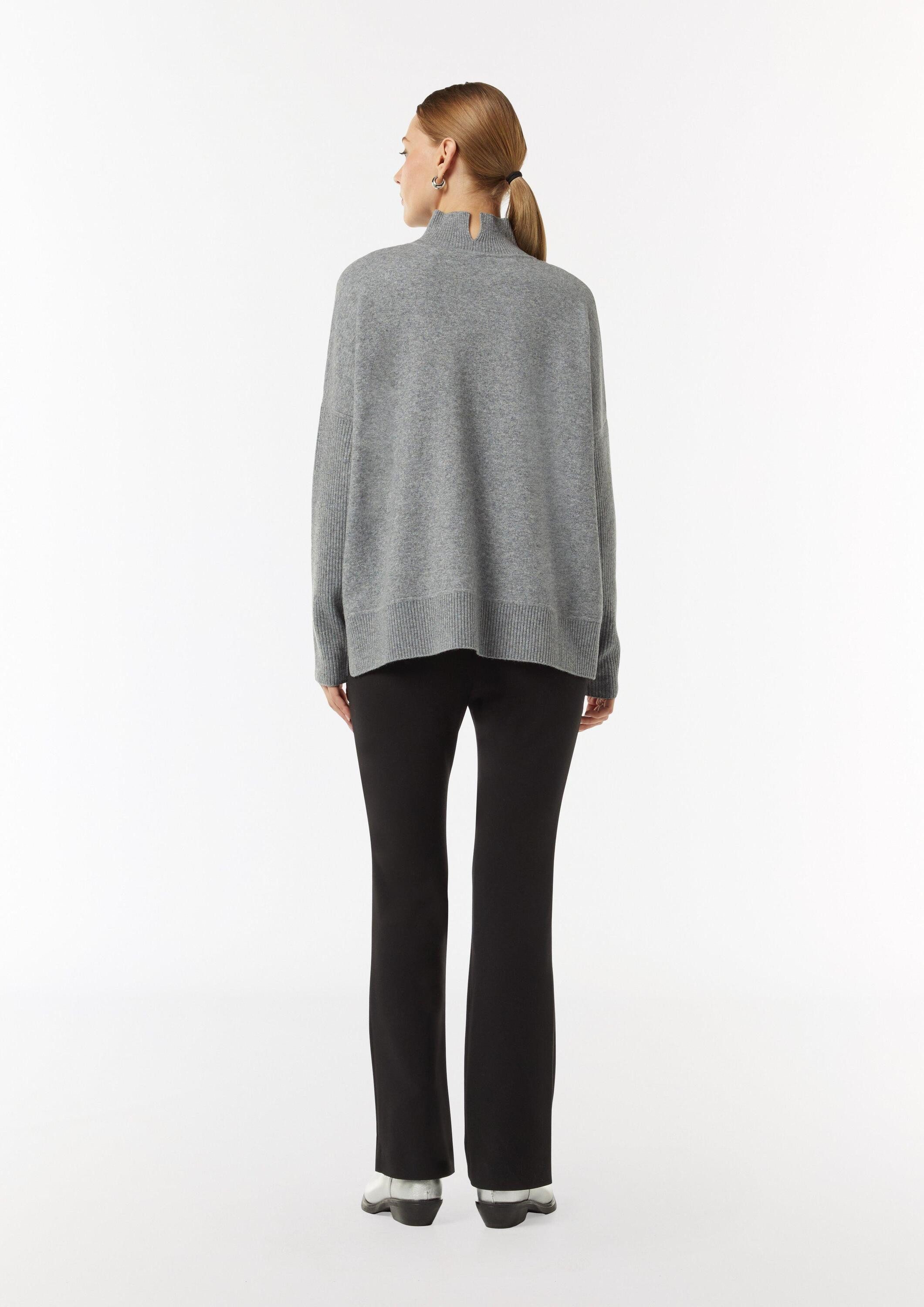 comma Longpullover Strickpullover Strickpullover mit Stehkragen und Rippdetail