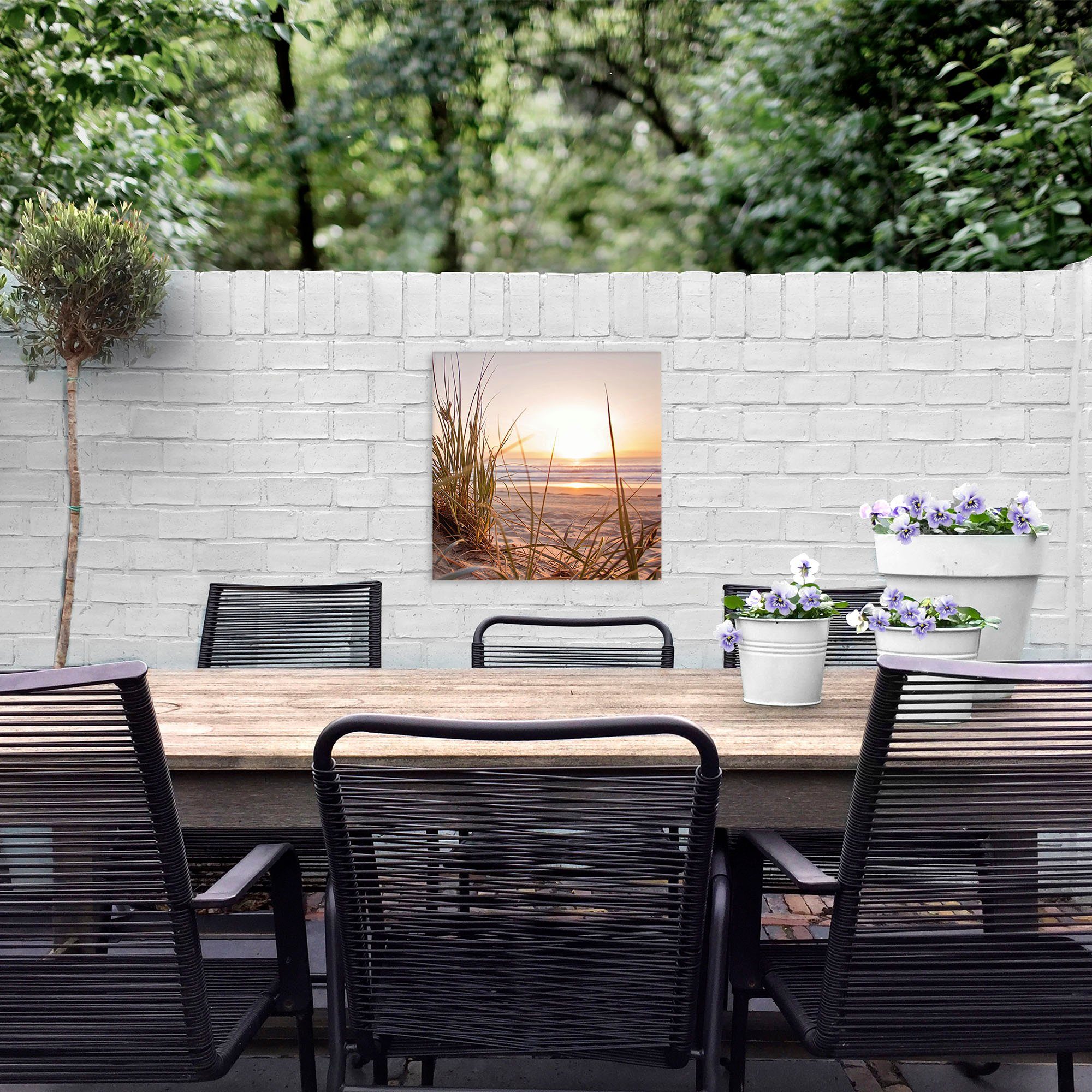 Art for the home Leinwandbild Outdoor Sonnenuntergang 50x50cm, Romantisch, Strand (1 St), Leinwand für draußen -Sonnenuntergang Dünen - 50x50cm