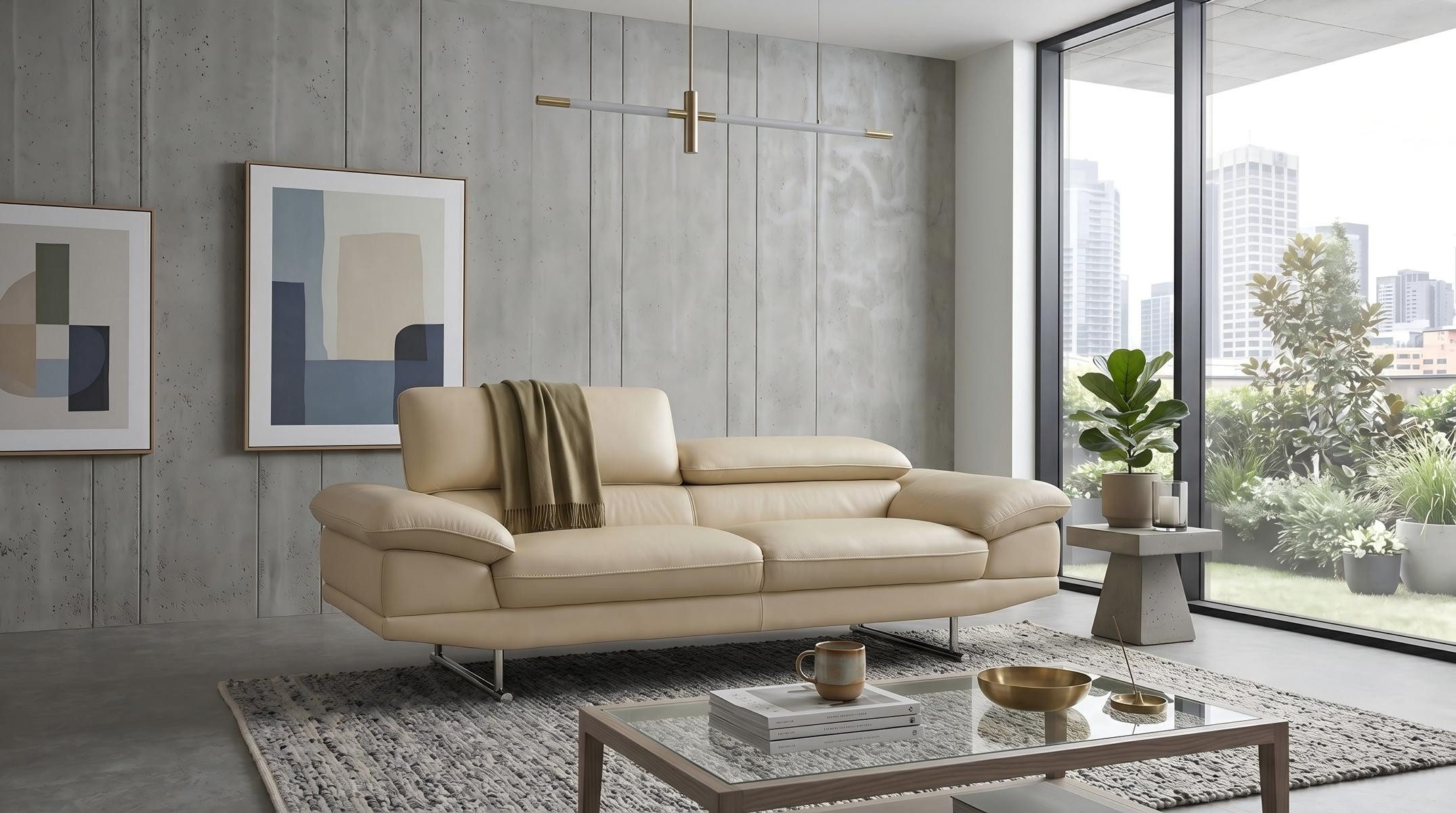 Salottini Sofa Luxus XL 3er Sofa Bassano 3-Sitzer Leder Couch beige, Handarbeit
