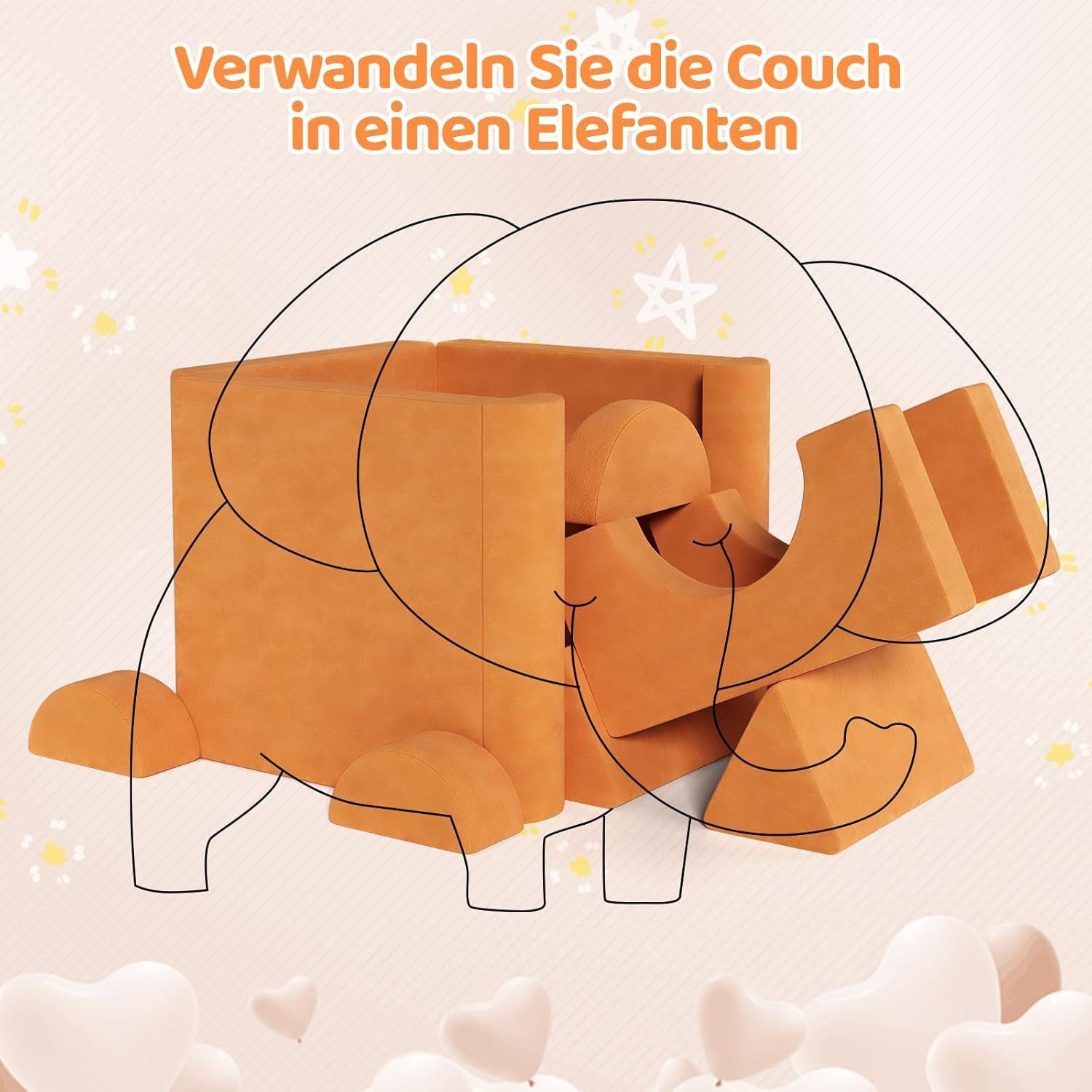 TLGREEN Kindersofa mit 15PCS Modul, Modulare Kinderspielcouch, Spielsofa fü günstig online kaufen