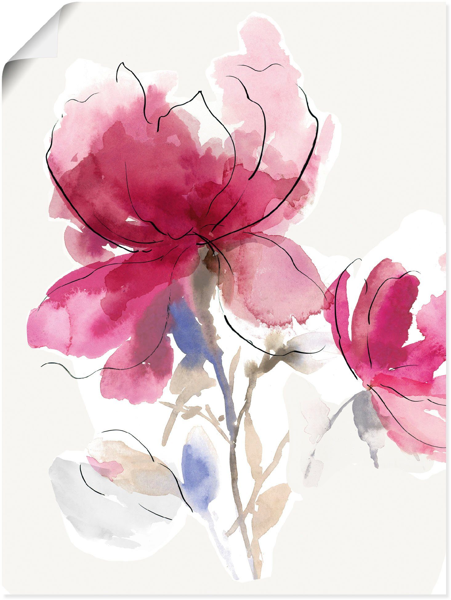 Artland Wandbild Rosige Blüte als versch. St), Wandaufkleber Blumenbilder Größen in oder I., Leinwandbild, (1 Alubild, Poster
