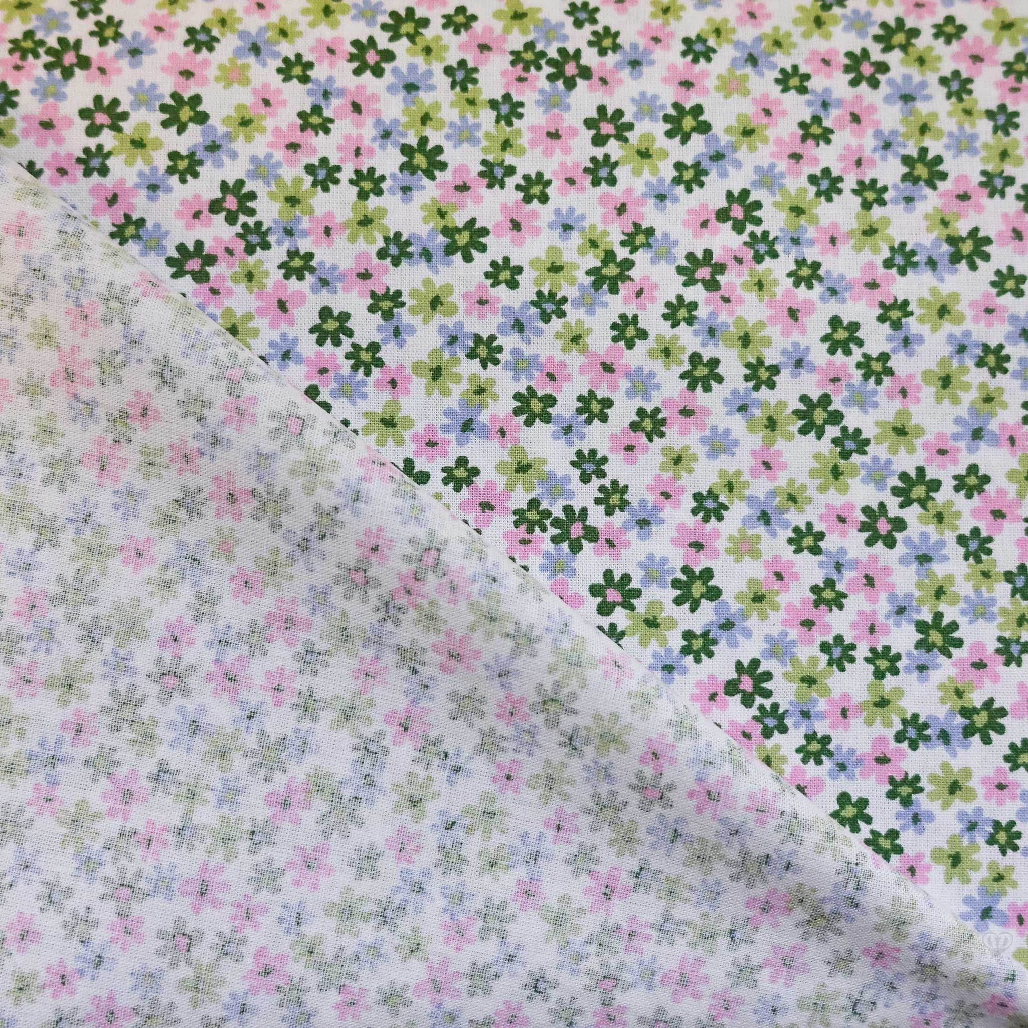 maDDma Stoff Baumwoll-Stoff bunte Blumenwiese ab 1x1,45m Popeline Sommerstoff, 025 - grüne Blüten