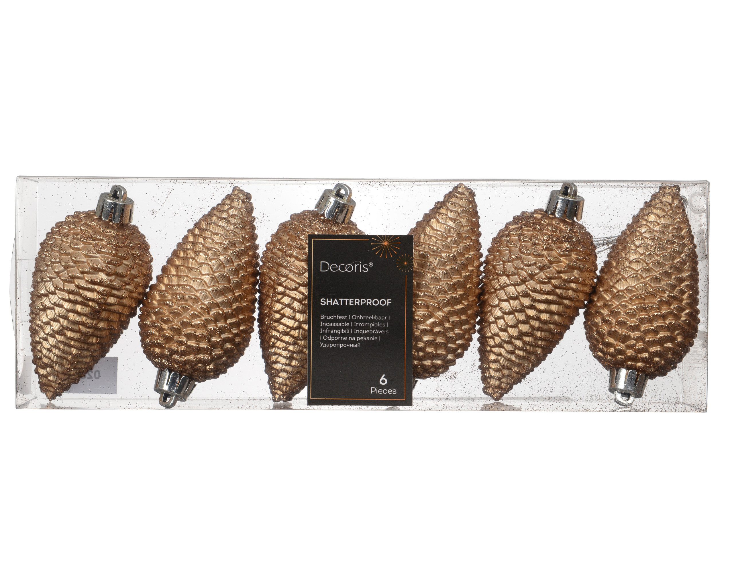 Kaemingk Christbaumschmuck, Christbaumschmuck Zapfen 8cm Kunststoff 6 Stück - Karamellbraun