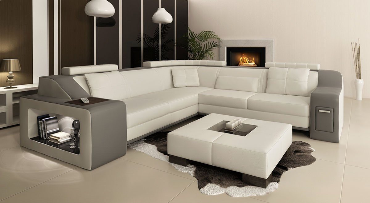 JVmoebel Ecksofa, Ecksofa Sofa Polster Couch Wohnlandschaft L Form Couchen Sofas Weiß/Grau