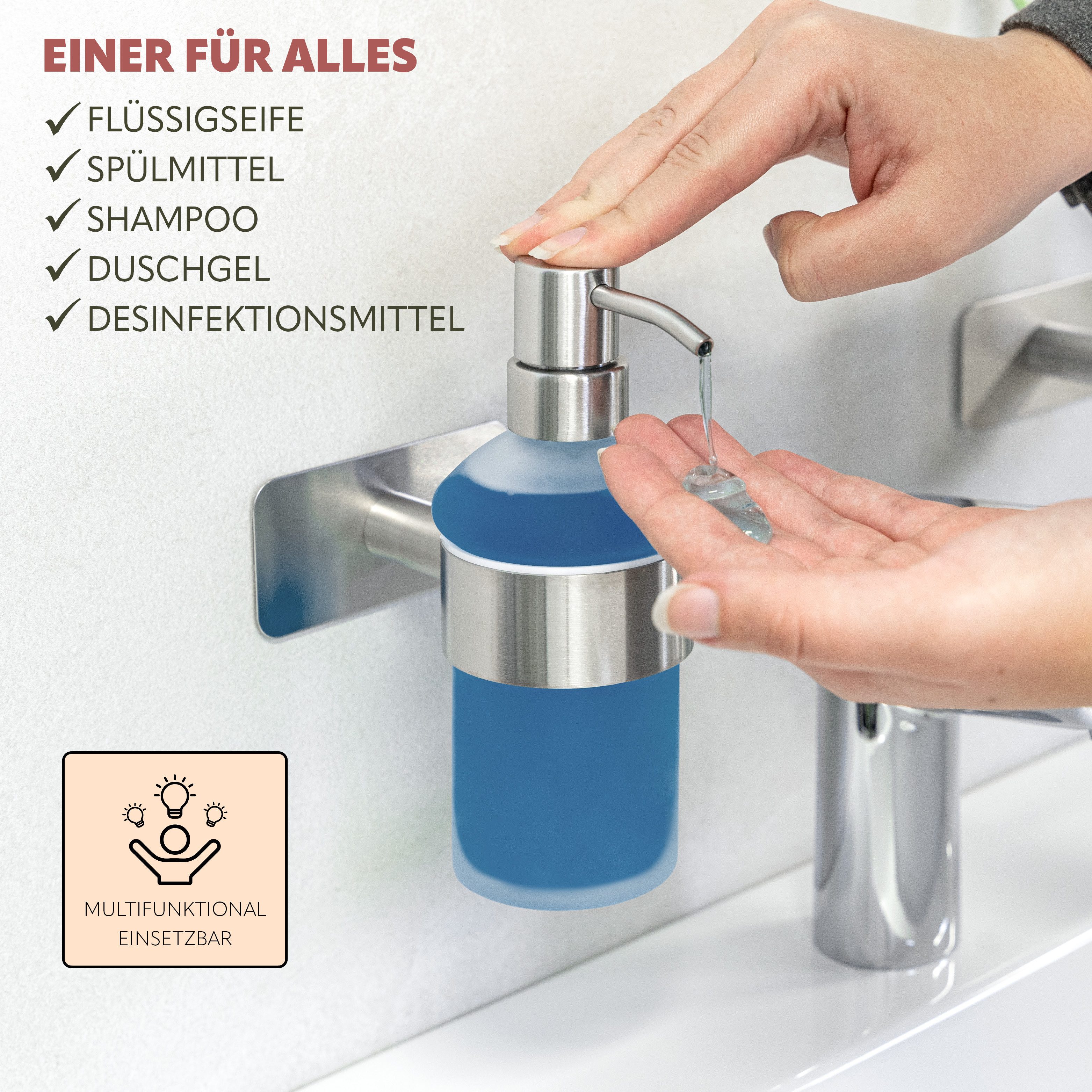 bremermann Seifenspender Bad-Serie PIAZZA TAPE - mit Klebepad aus Glas und Edelstahl, (1-tlg)