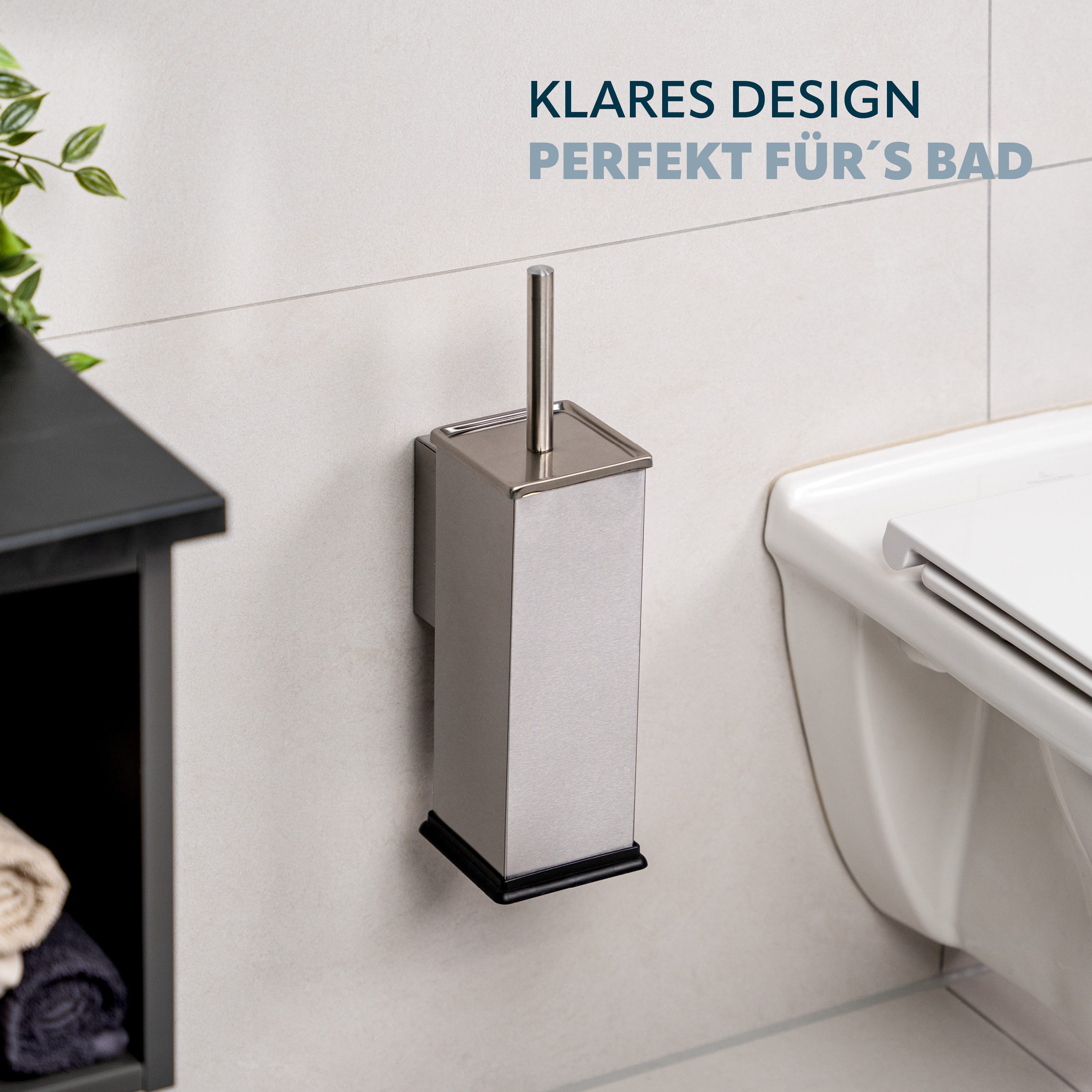 bremermann WC-Reinigungsbürste WC-Garnitur mit Wandhalterung, Edelstahl eckig