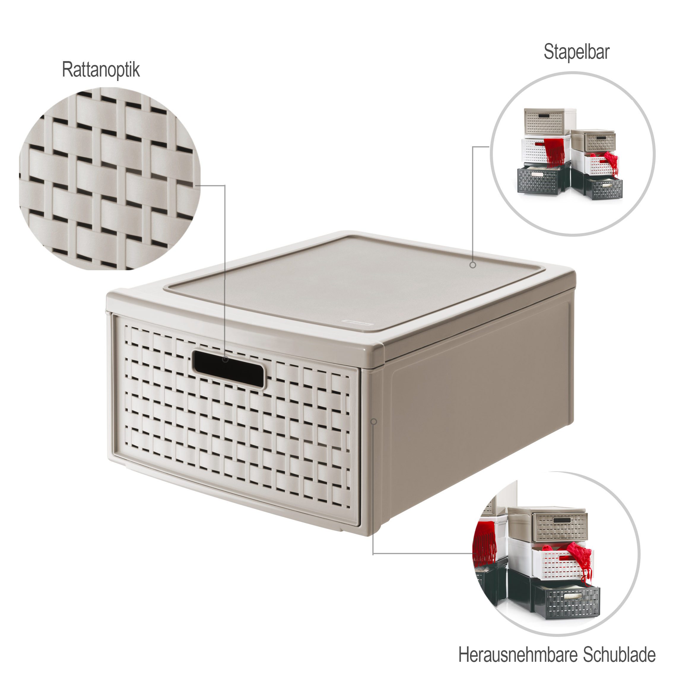 ROTHO Aufbewahrungsbox Country Schubladenbox mit 19.2l Schub in Rattan-Optik, Kunststoff