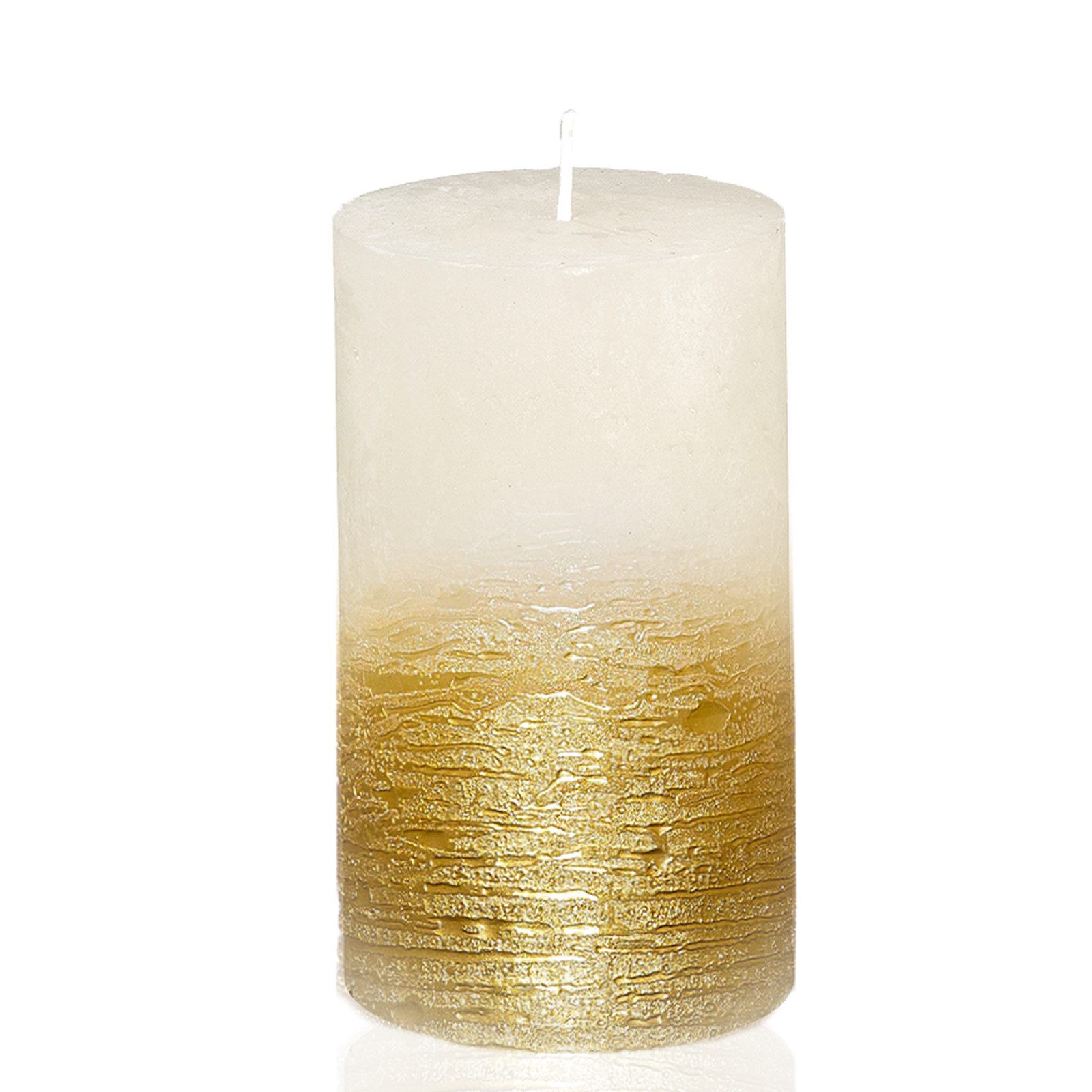 Candelo Stumpenkerze Rustik Stumpenkerzen Weiß Gold 4er Set – Kerzen 12cm 54h Advent