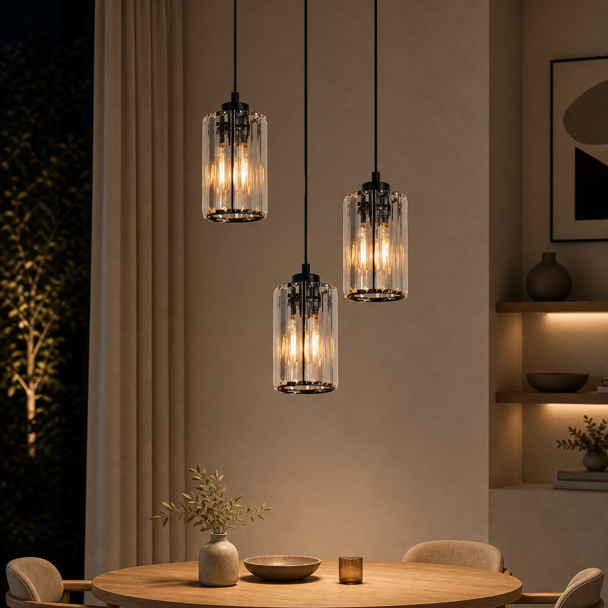 Nettlife Pendelleuchte Kristall Esstisch Schwarz Modern 1/3/4 Flammig E27 Hängeleuchte, LED wechselbar, Esszimmerlampe für Wohnzimmer Schlafzimmer Küche