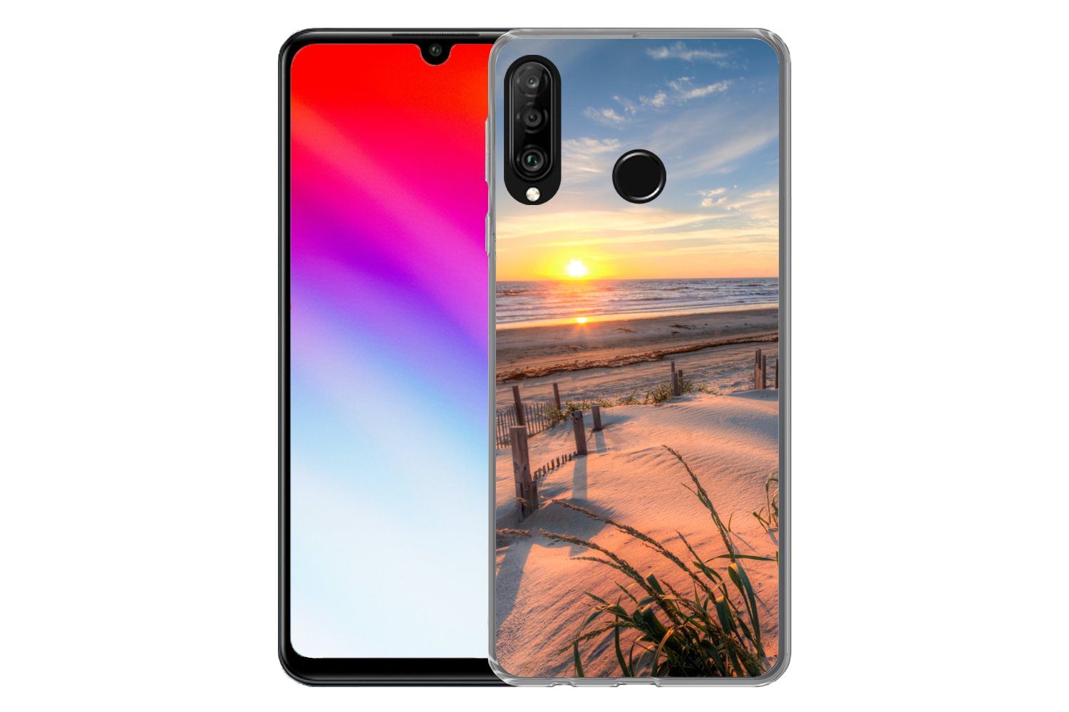 MuchoWow Handyhülle für Huawei P30 Lite Strand - Meer - Düne - Sonnenuntergang - Landschaf, Handy Case, Silikon, Bumper Case Dünn