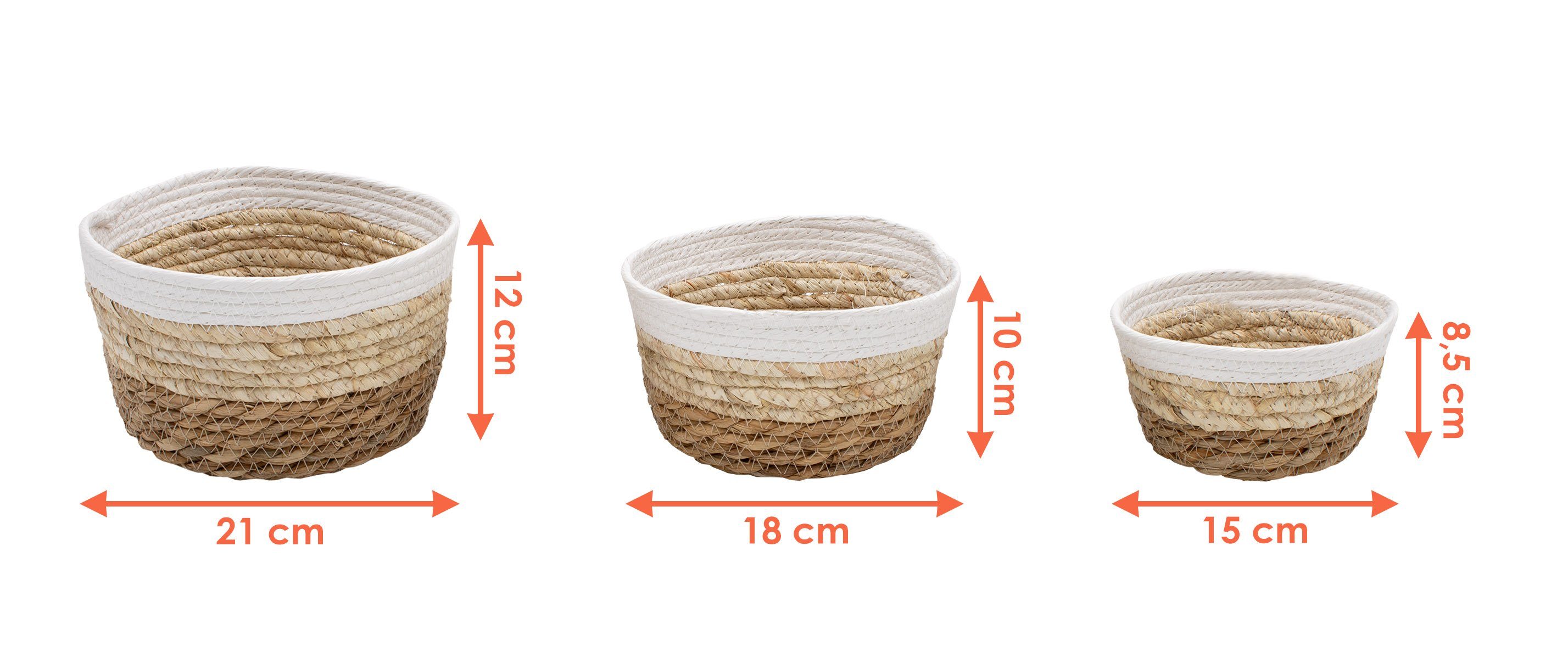 Spetebo Aufbewahrungskorb Deko Körbchen rund 3er Set aus Seegras-21/18/15 cm (Set, 1-tlg), Allzweck Korbset klein aus Naturfasern