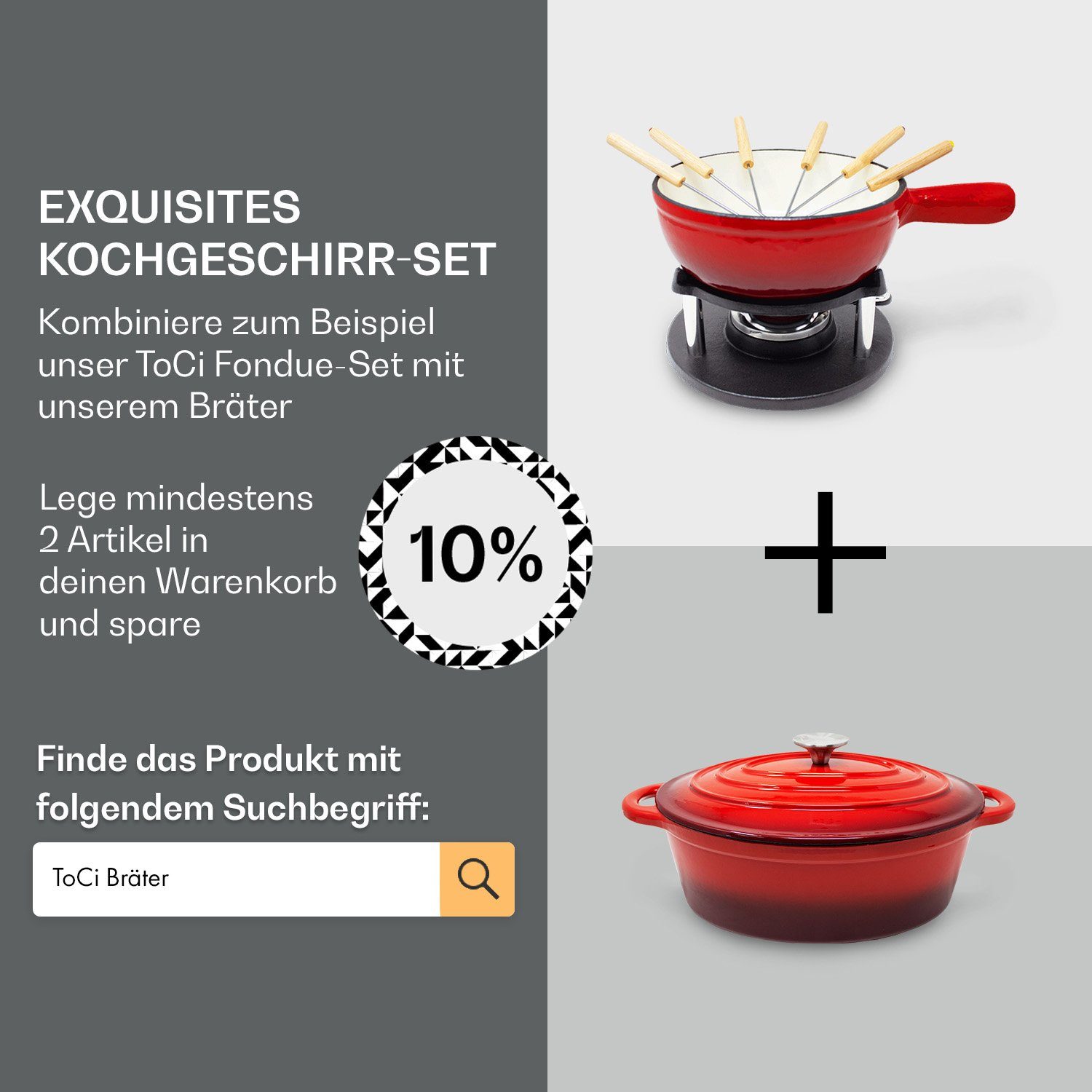 Fondue Gusseisen 1,5 Holsten, Gabeln Klarstein 6 L Brenner Rot Fondue-Set Stövchen Topf