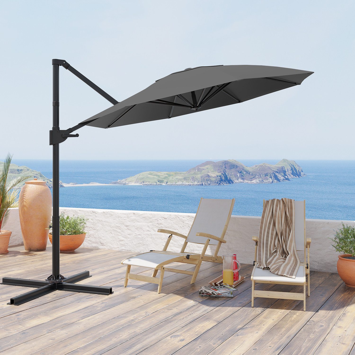 GUNJI Sonnenschirm Balkonschirm ∅270/300cm mit Sonnenschutz günstig online kaufen