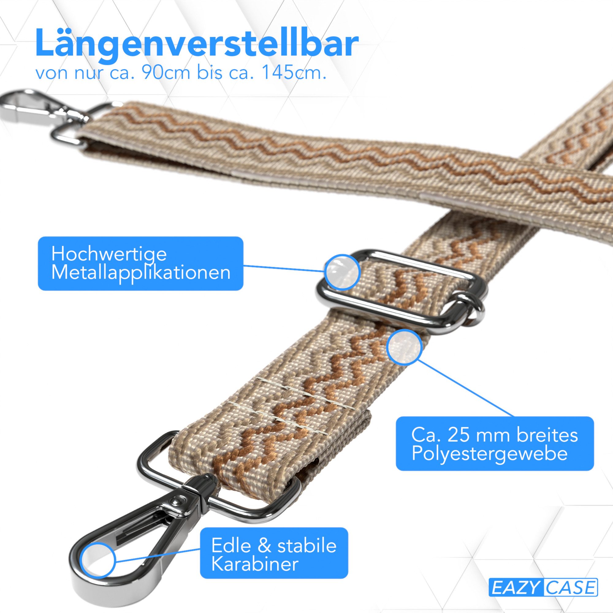 EAZY CASE Schulterriemen Ersatz Taschenriemen Boho Style Buntes Taschenband Universal Wave Style Festival Accessoire Beige – Bild 3 von 5