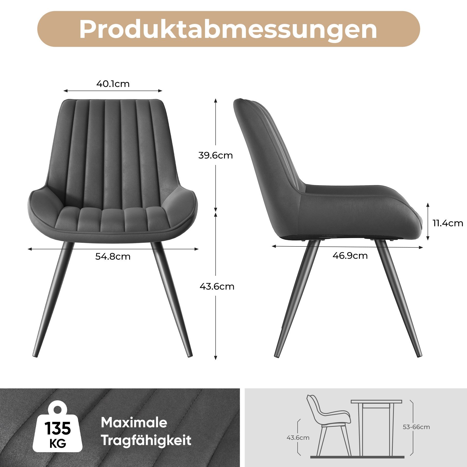 HawthyHome Esszimmerstuhl Stuhlset – Polsterstühle, Moderner Küchenstuhl (2 St), mit Ergonomischer Rückenlehne und Metallbeinen