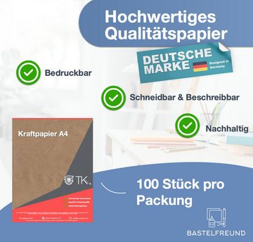 Bastelfreund® Kraftpapier 100x Blatt Kraftpapier DIN A4 - 200 g/m² - Naturpapier - Druckpapier, Bedruckbar; Papierstärke 200 g/m²
