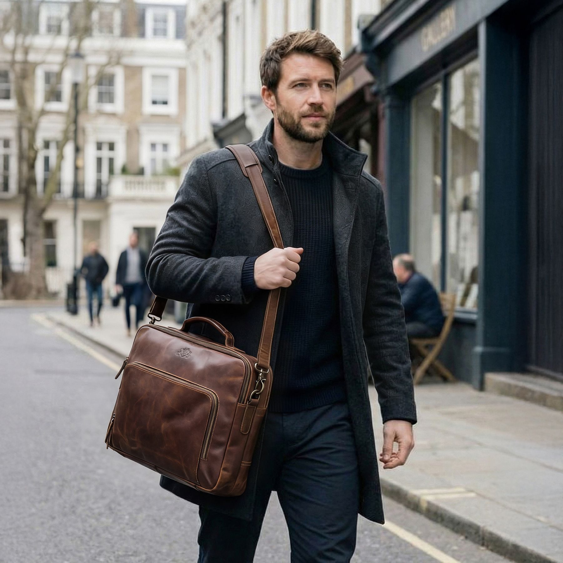 SID & VAIN Umhängetasche echt Leder Aktentasche 15 Zoll Laptop-Hülle braun, Laptoptasche 15,4 Zoll, Arbeitstasche Umhängetasche Damen Herren braun
