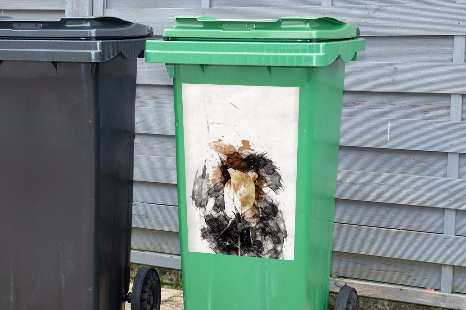 Mülleimer-aufkleber, - Sticker, MuchoWow - Wandsticker Abfalbehälter Weiß (1 Container, Mülltonne, Blumen Farbe St),