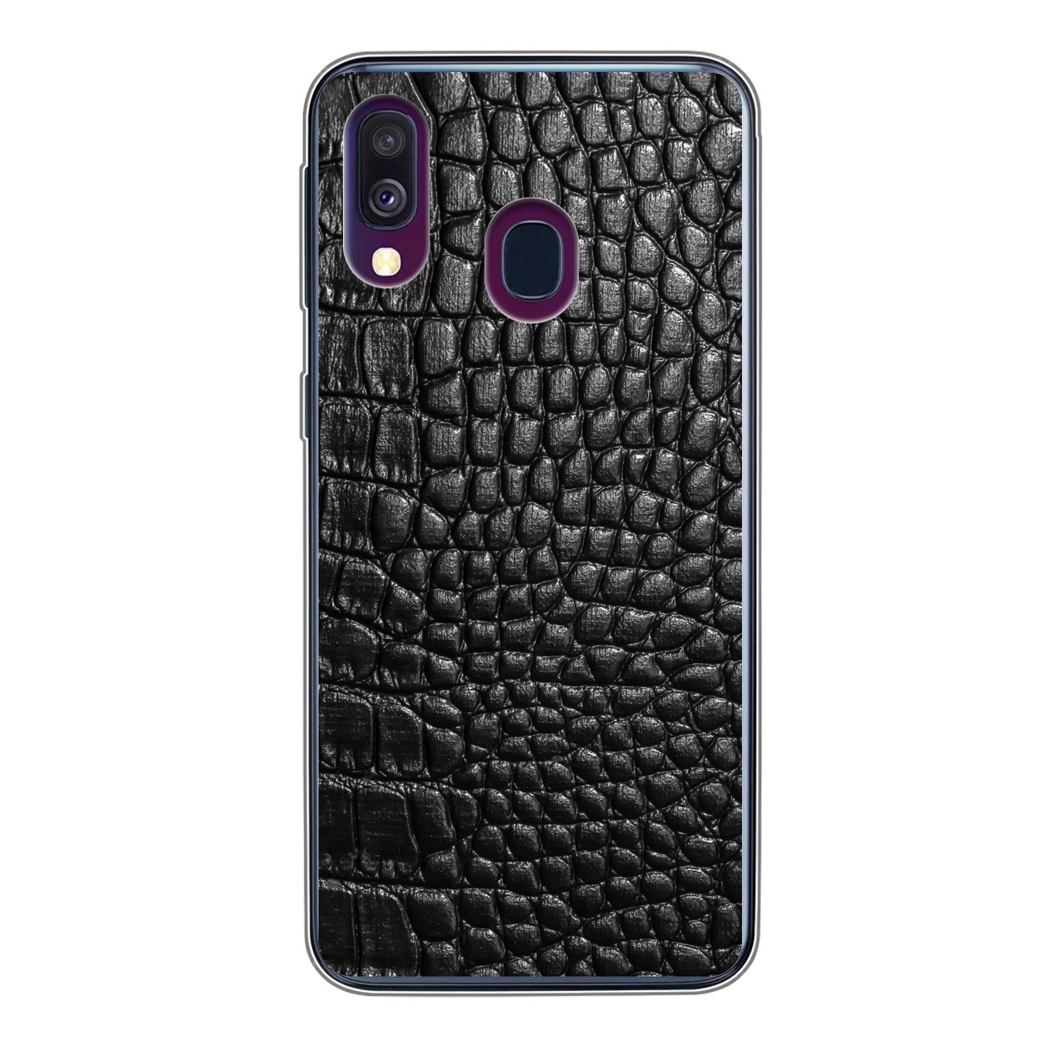 MuchoWow Handyhülle für Samsung Galaxy A40 Leder - Strukturiert - Schwarz - Grau, Smartphone-Bumper, Print, Handy Schutzhülle Dünn