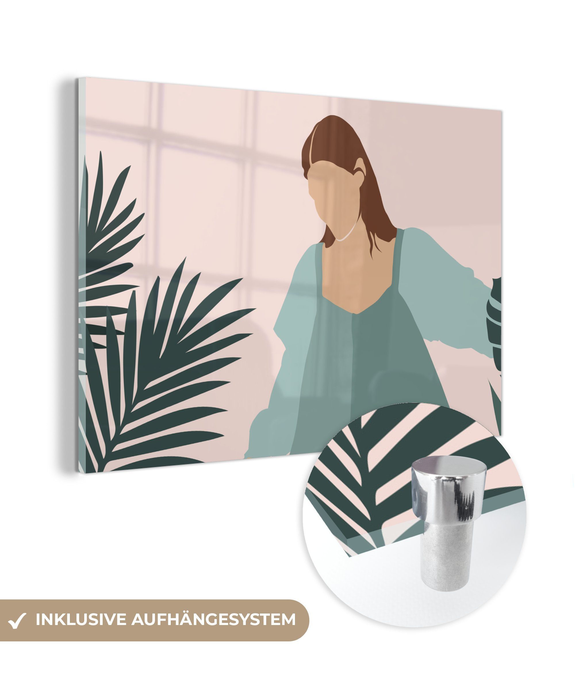 MuchoWow Acrylglasbild Sommer - Frauen Pflanzen (1 Schlafzimmer Tropisch, - & St), - Acrylglasbilder Wohnzimmer