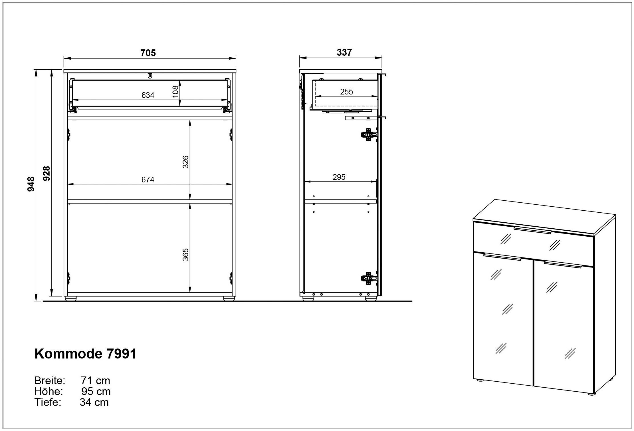 GERMANIA Midischrank Vasio verstellbarer mit Kommode 2 Türen,ein und Schublade einer Einlegeboden