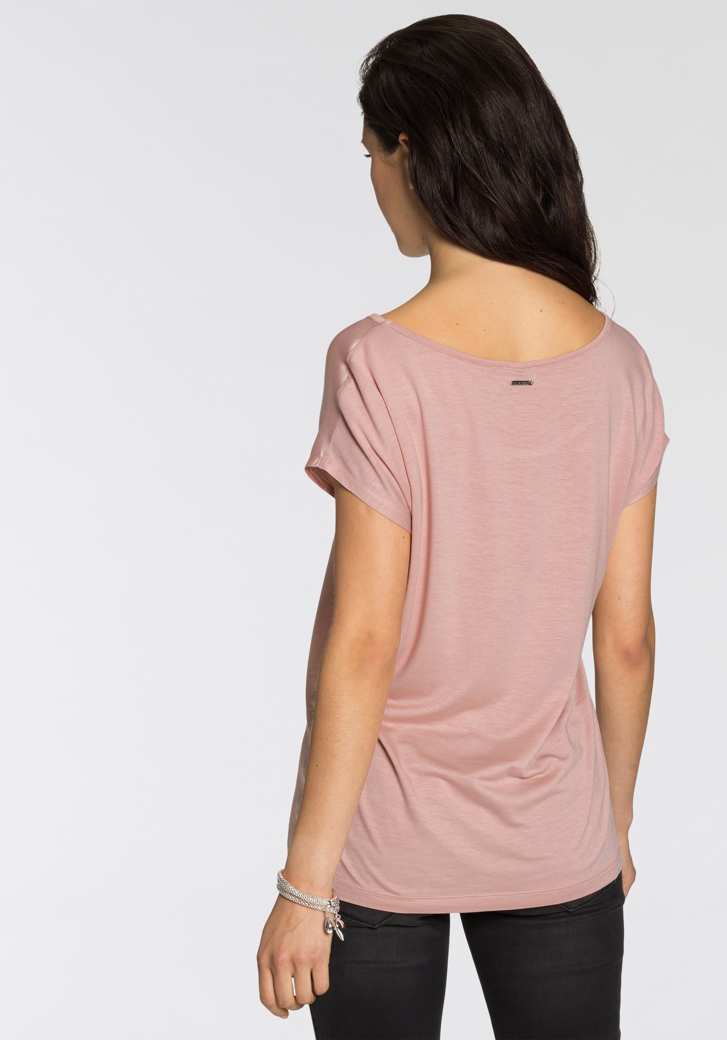 Laura Scott Shirtbluse mit Satin-Vorderteil und hochflexiblen Jersey-Rücken lockere Passfrom, zeitlos & gut zu kombinieren
