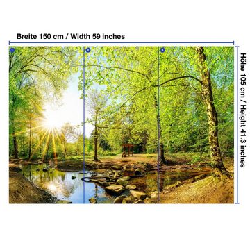 wandmotiv24 Fototapete Wald im Sommer mit Bach und Sonne, glatt, Wandtapete, Motivtapete, matt, Vliestapete