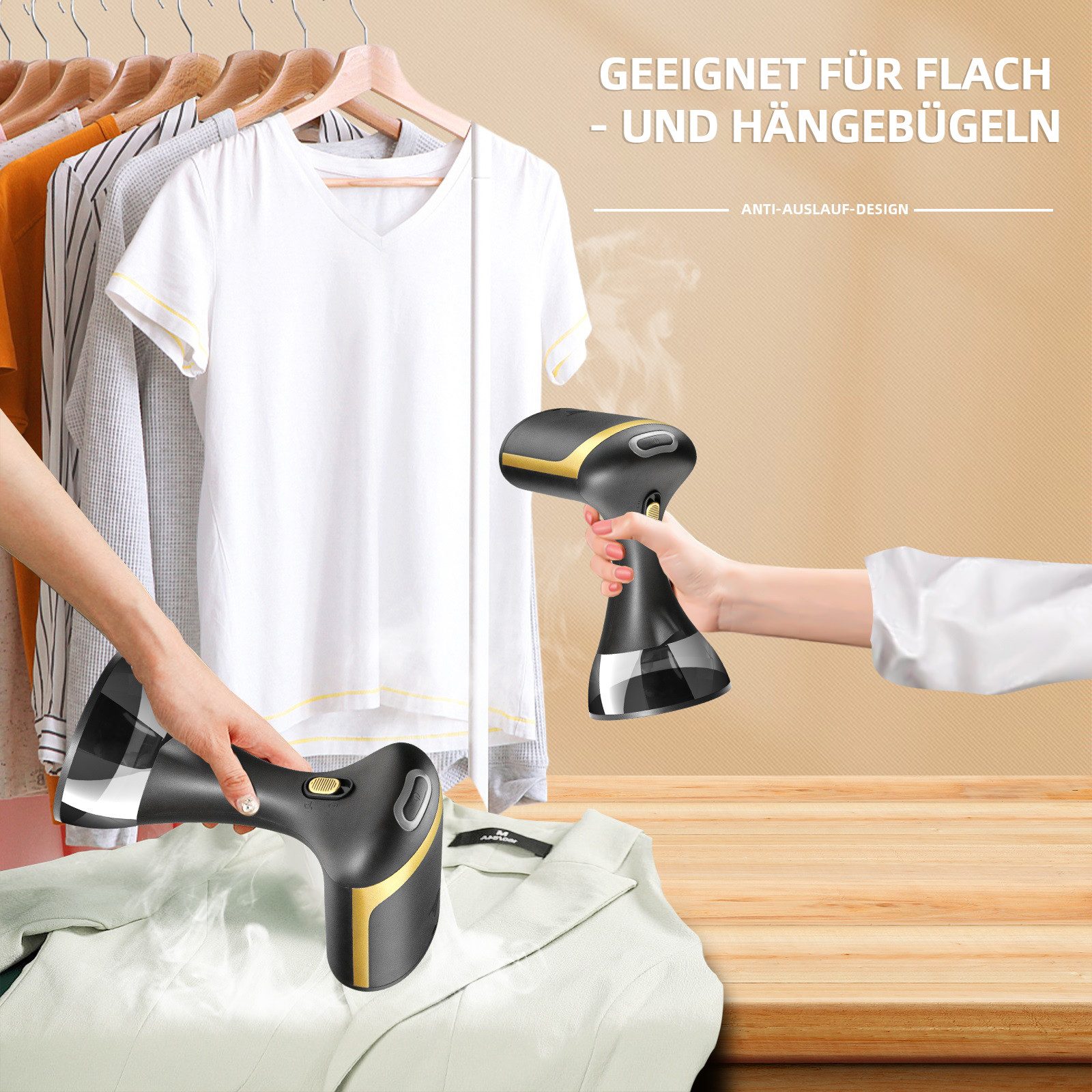 Tekoo Dampfglätter Hand-Dampfbügeleisen 1500W, 350ml Tank, 2-in-1 Funktion, 1500 W, 130°C Dampf, 35s Aufheizzeit, Bürstenaufsatz, Anti-Tropf, 2m Kabel