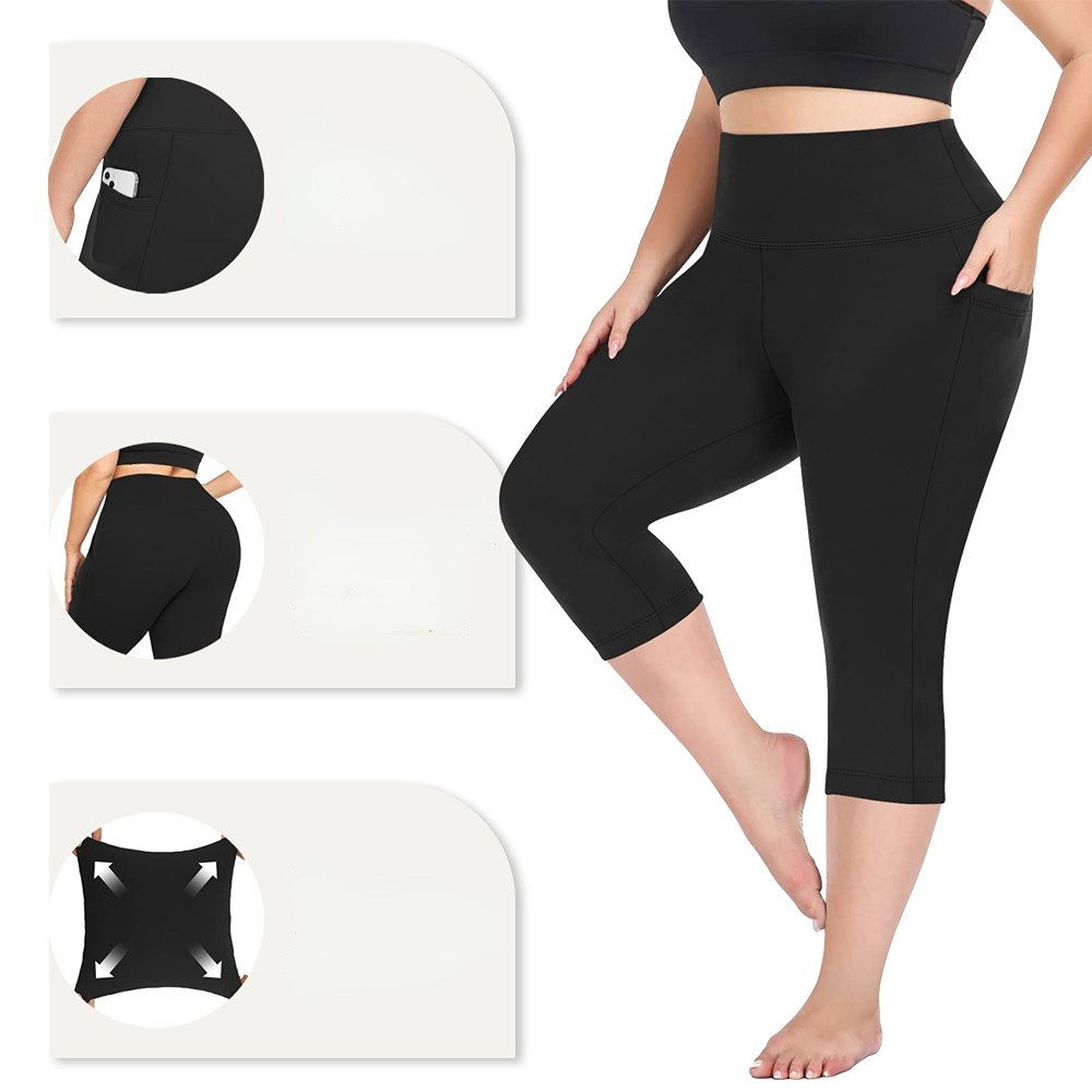 Blusmart Yogashorts Sporthose mit hoher Taille für Damen in großen Größen (Mit Taschen, atmungsaktiv und schweißabsorbierend, 2-tlg., 136 kg tragen kann) Geeignet für Sport und Freizeit