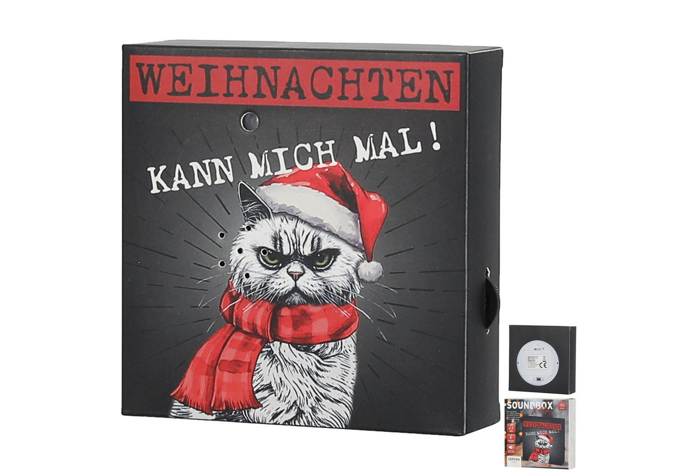 CEPEWA Bewegungsmelder Soundbox 'XMAS CAT' Bewegungsmelder 12x12x3,5cm Papier Katze