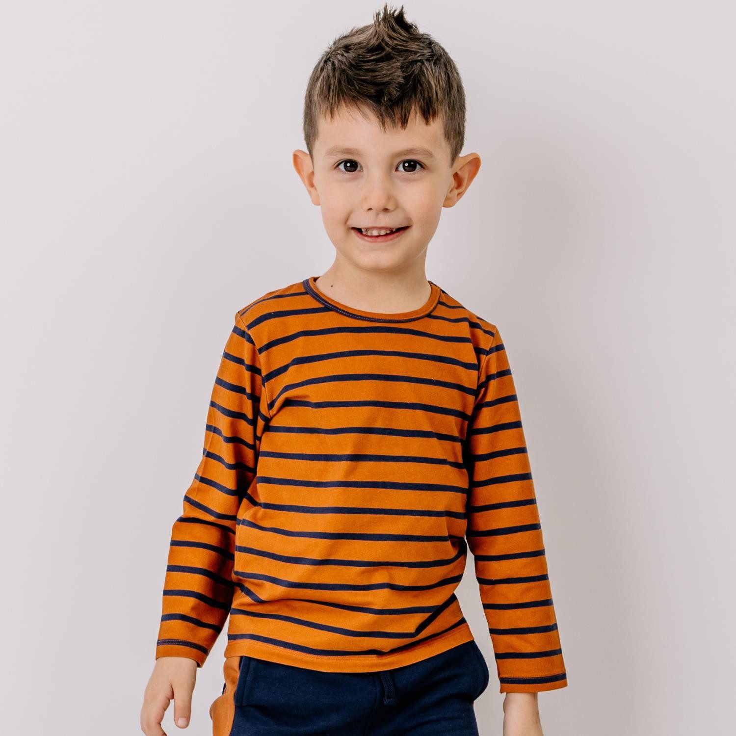 Langarmshirt Walkiddy Brown Lines aus Bio Baumwolle