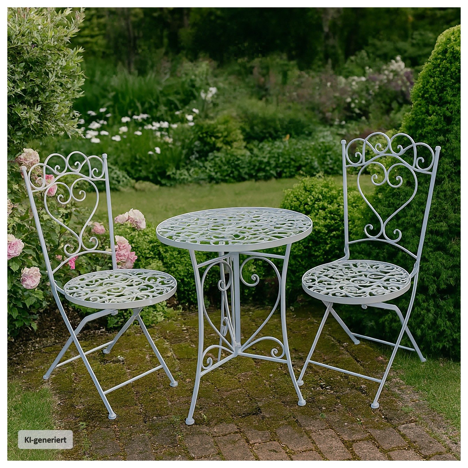 HTI-Line Balkonset Tischgruppe Curly, (Set, 3-tlg., 1x Tisch und 2x Stühle), Sitzgruppe Metall Garten Nostalgisch