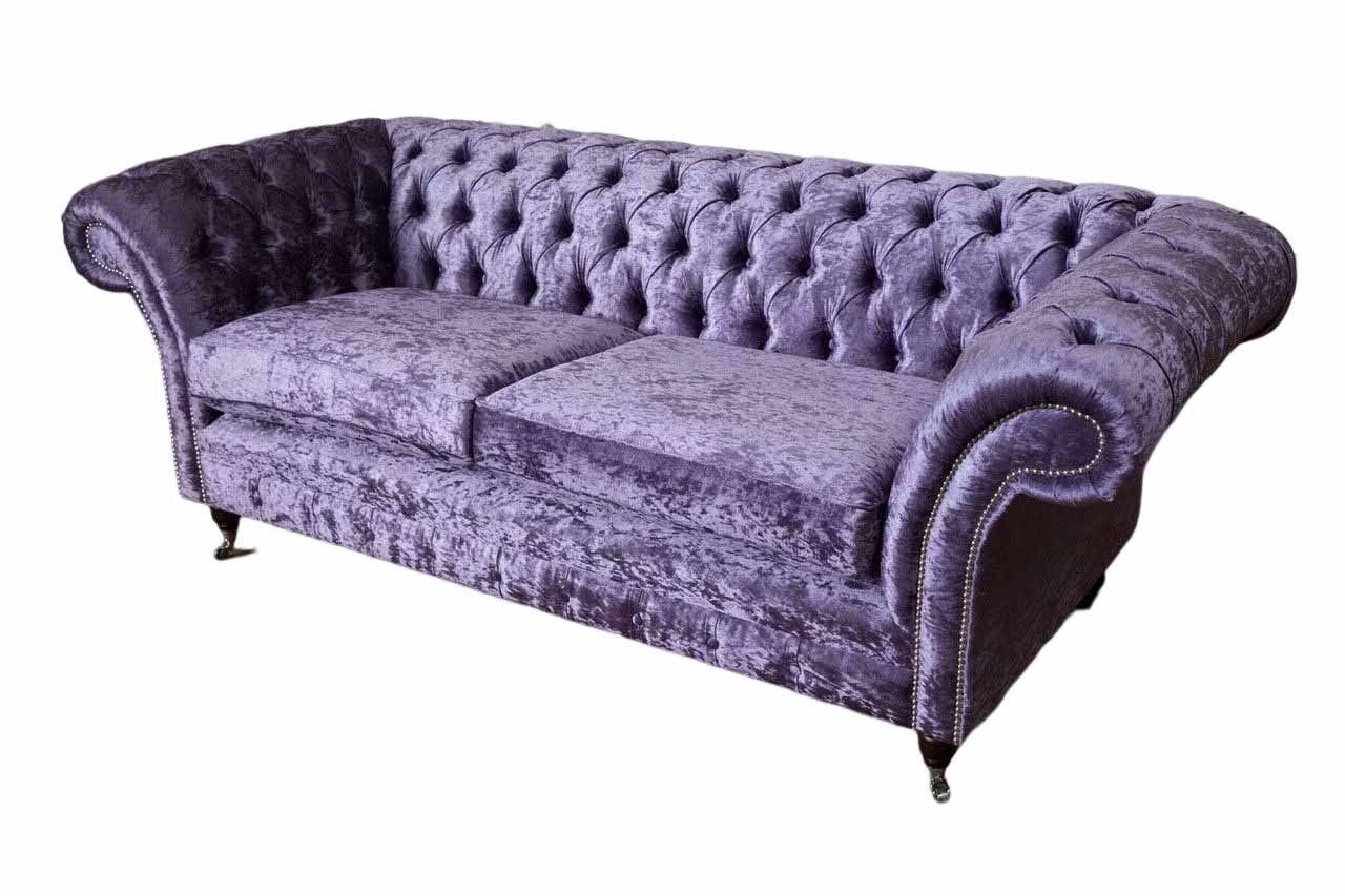 JVmoebel Sofa Lila Chesterfield Dreisitzer Sofa 3 Sitzer Wohnzimmer Sofa Stoff Couch, Made in Europe