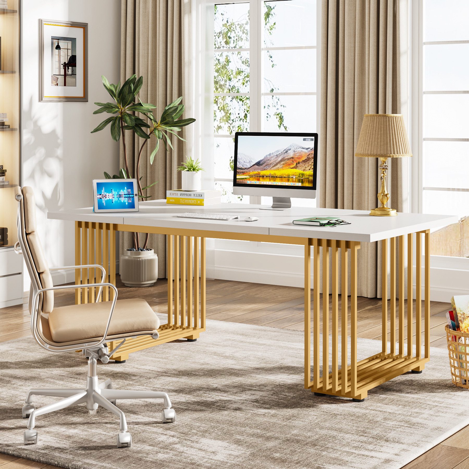 Tribesigns Schreibtisch 180 cm, moderner Stil
