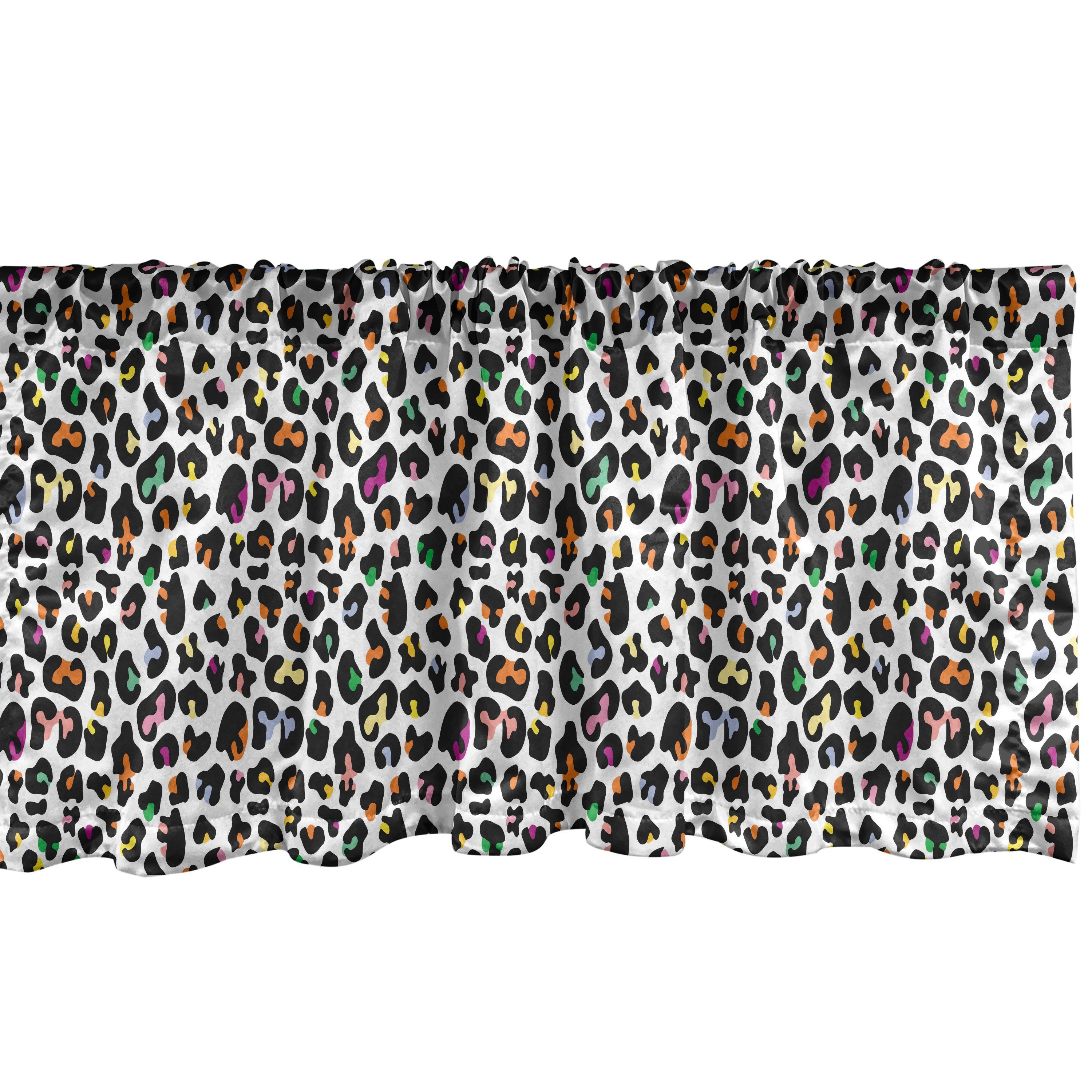Scheibengardine Vorhang Volant für Küche Schlafzimmer Dekor mit Stangentasche, Abakuhaus, Microfaser, Leopard-Druck Modernisierten Katzenfell