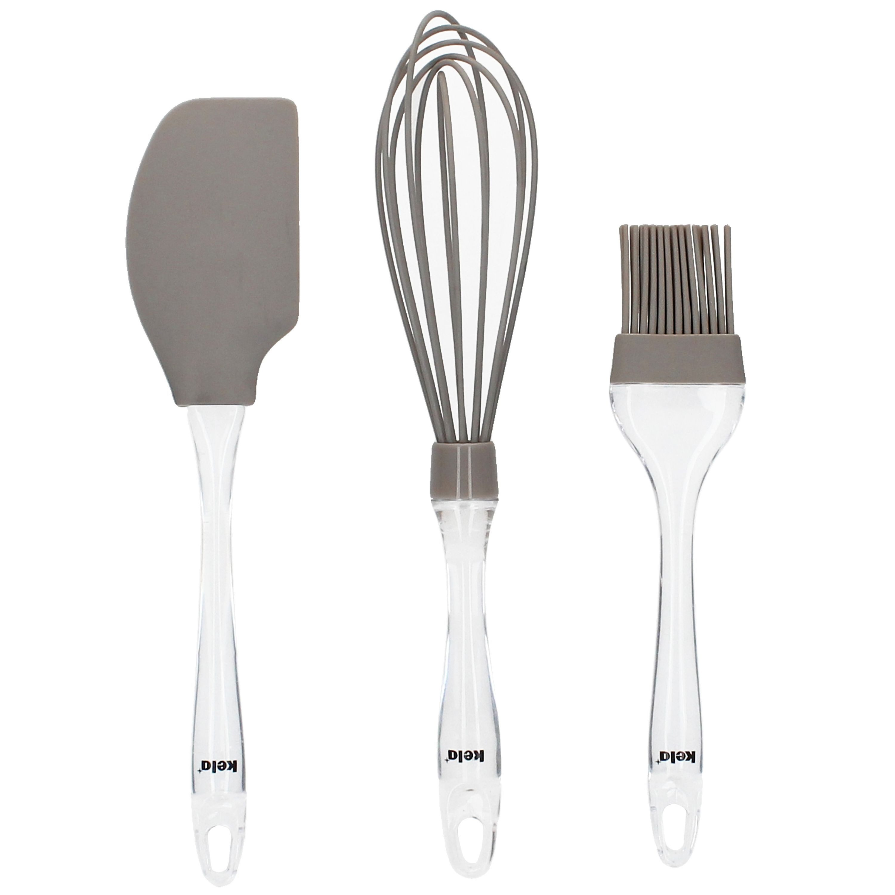 kela Back-Set 3tlg Backset ENNIE Grau Pinsel Teig-Schaber Schneebesen Silikon