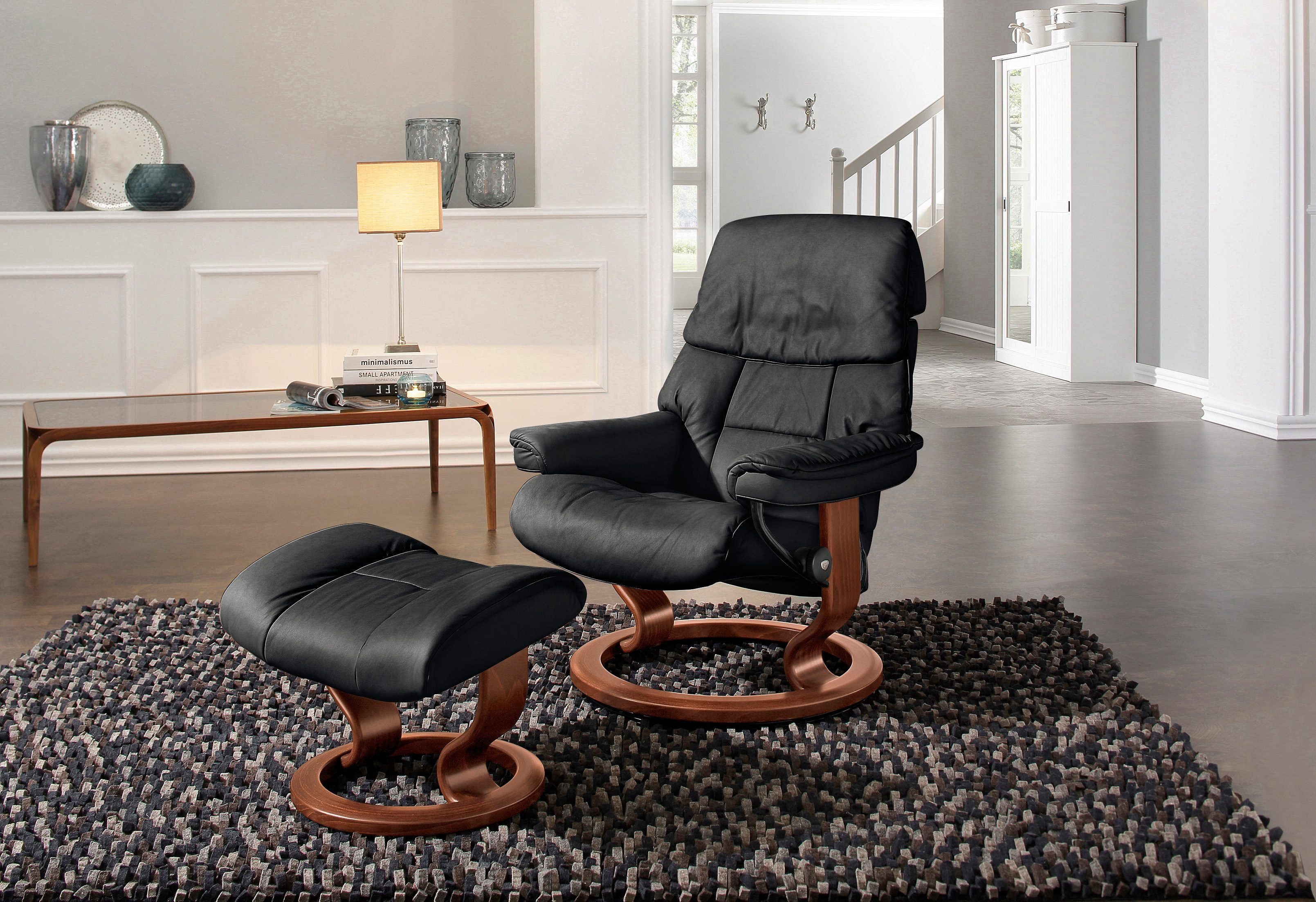 Stressless® Relaxsessel Ruby (Set, Relaxsessel mit Hocker), mit Classic Base, Размер M, Gestell Eiche, Wenge, Braun & Schwarz