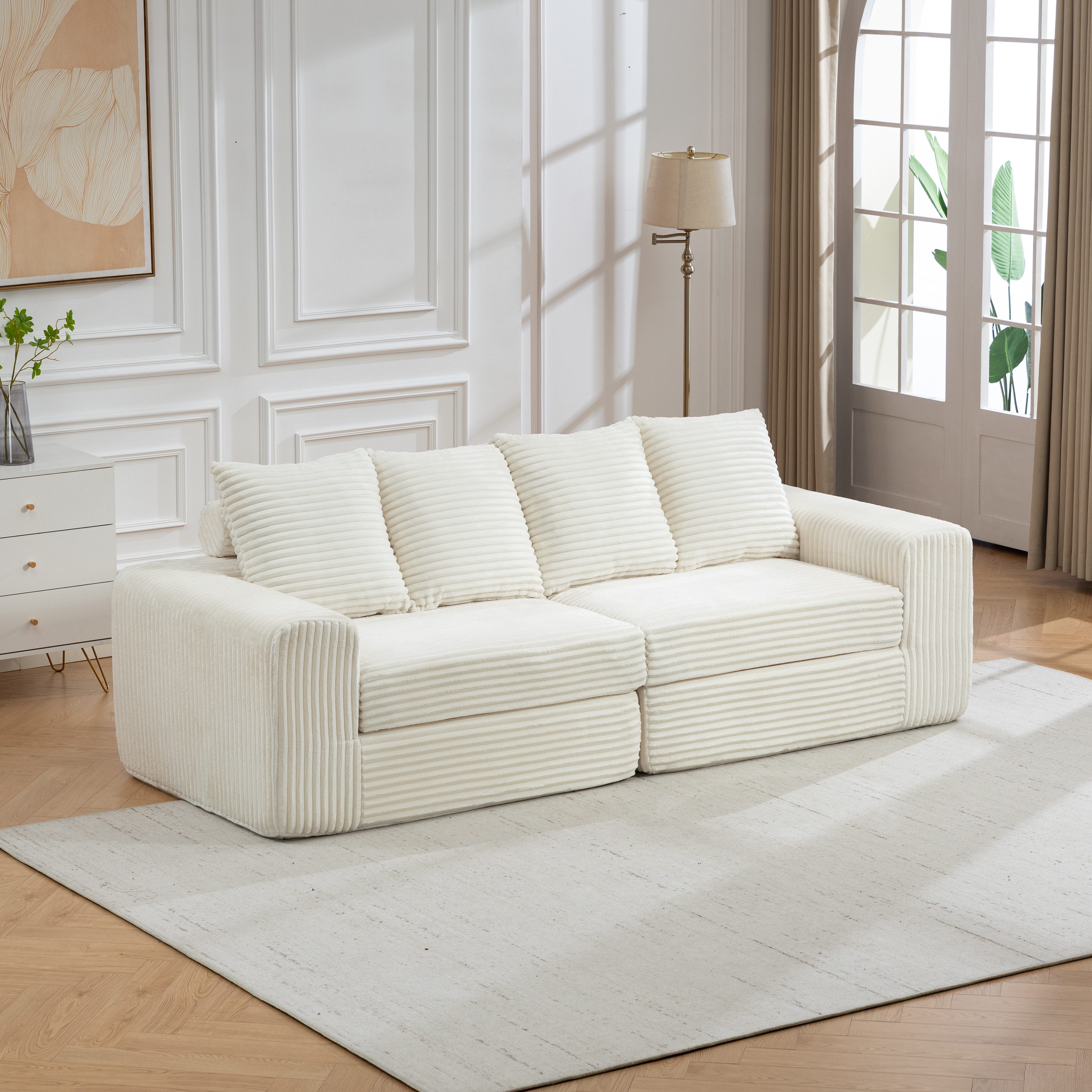 Sinaopus Sofa Breites Cordsofa mit tiefem Sitzkomfort und weichen Kissen, Modulares Sofa mit hochelastischer Polsterung für Wohnzimmer