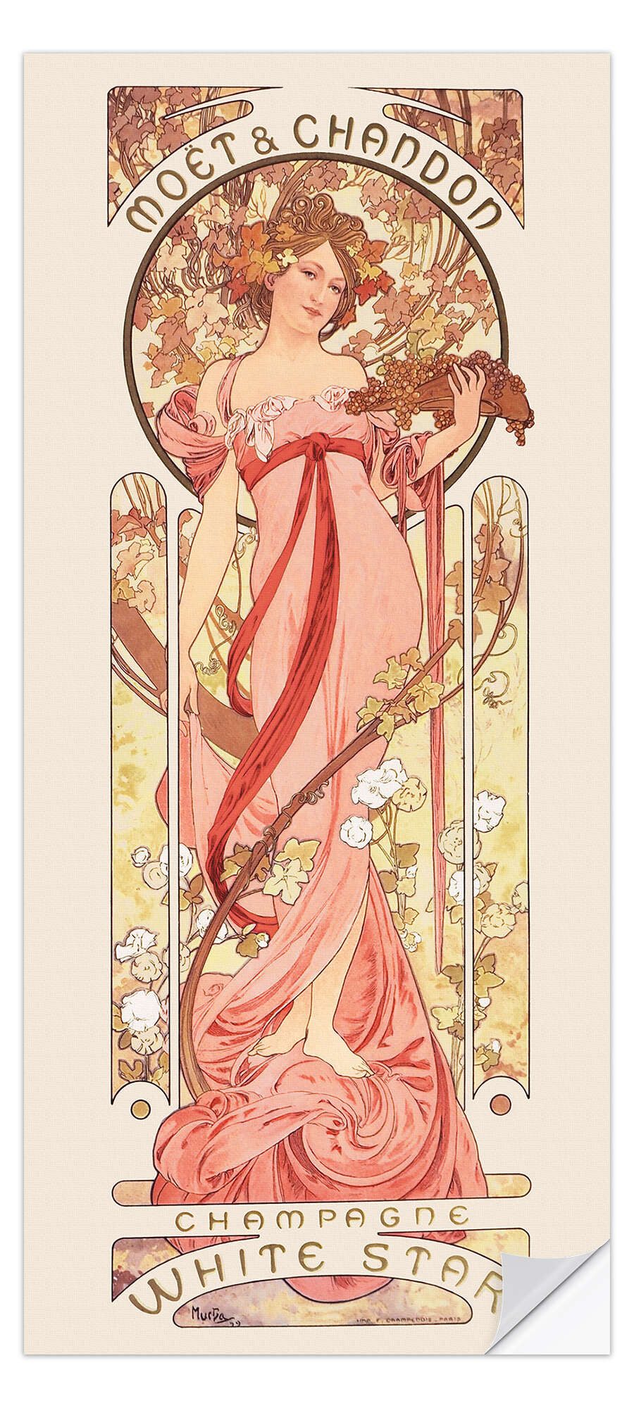 Posterlounge Wandfolie Alfons Mucha, Moët & Chandon - White Star, rosa, Wohnzimmer Vintage Malerei