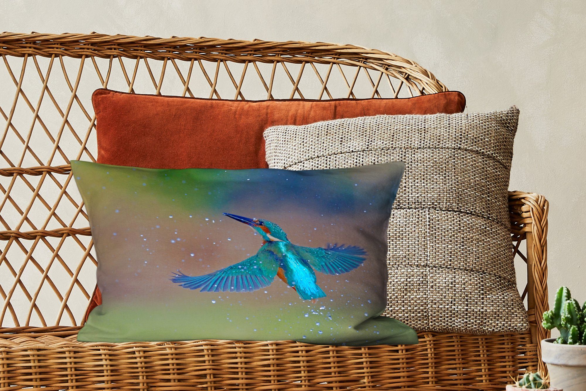 Eisvogel Füllung, MuchoWow - Fliegen Schlafzimmer Dekoration, mit Zierkissen, Wohzimmer Dekokissen Blau, - Dekokissen