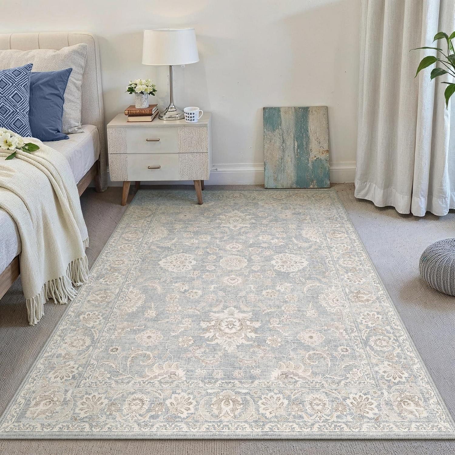 LuxusKollektion Teppich Teppich Wohnzimmer Blau 120x170 Plain Flower, rechteckig, Höhe: 5 mm