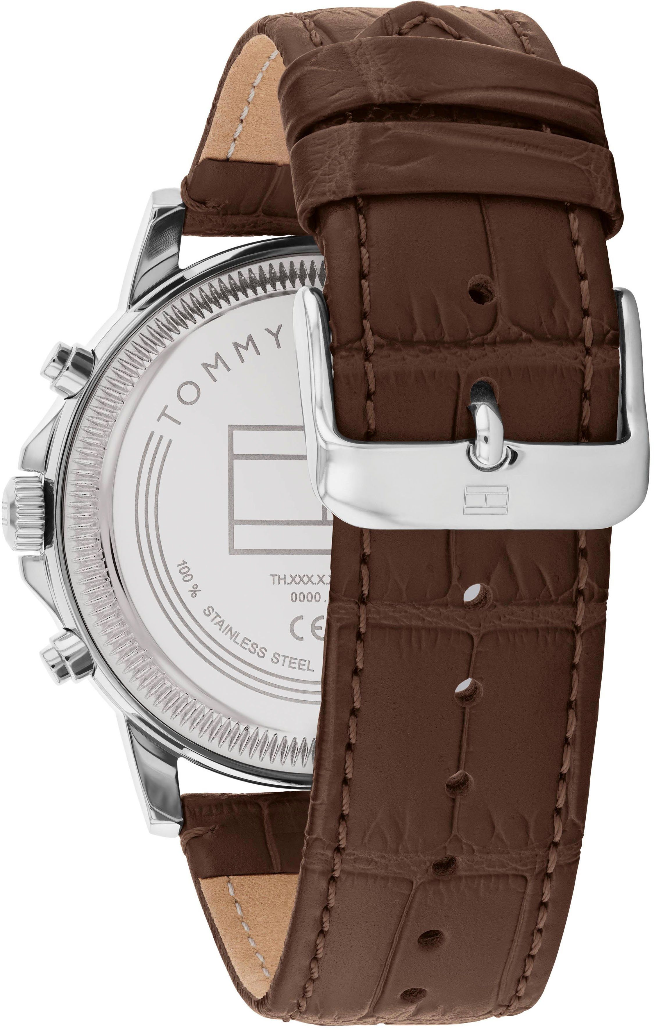 Tommy Hilfiger Multifunktionsuhr STEWART 1710629, Quarzuhr, Armbanduhr, Herrenuhr, Datum, Lederarmband